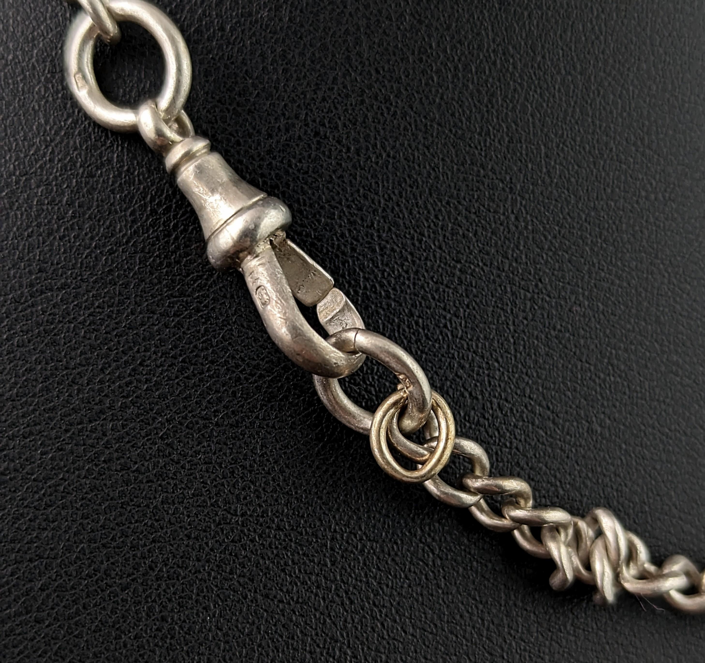 Antique sterling silver Albert chain, watch chain, Edwardian  For Sale 3
