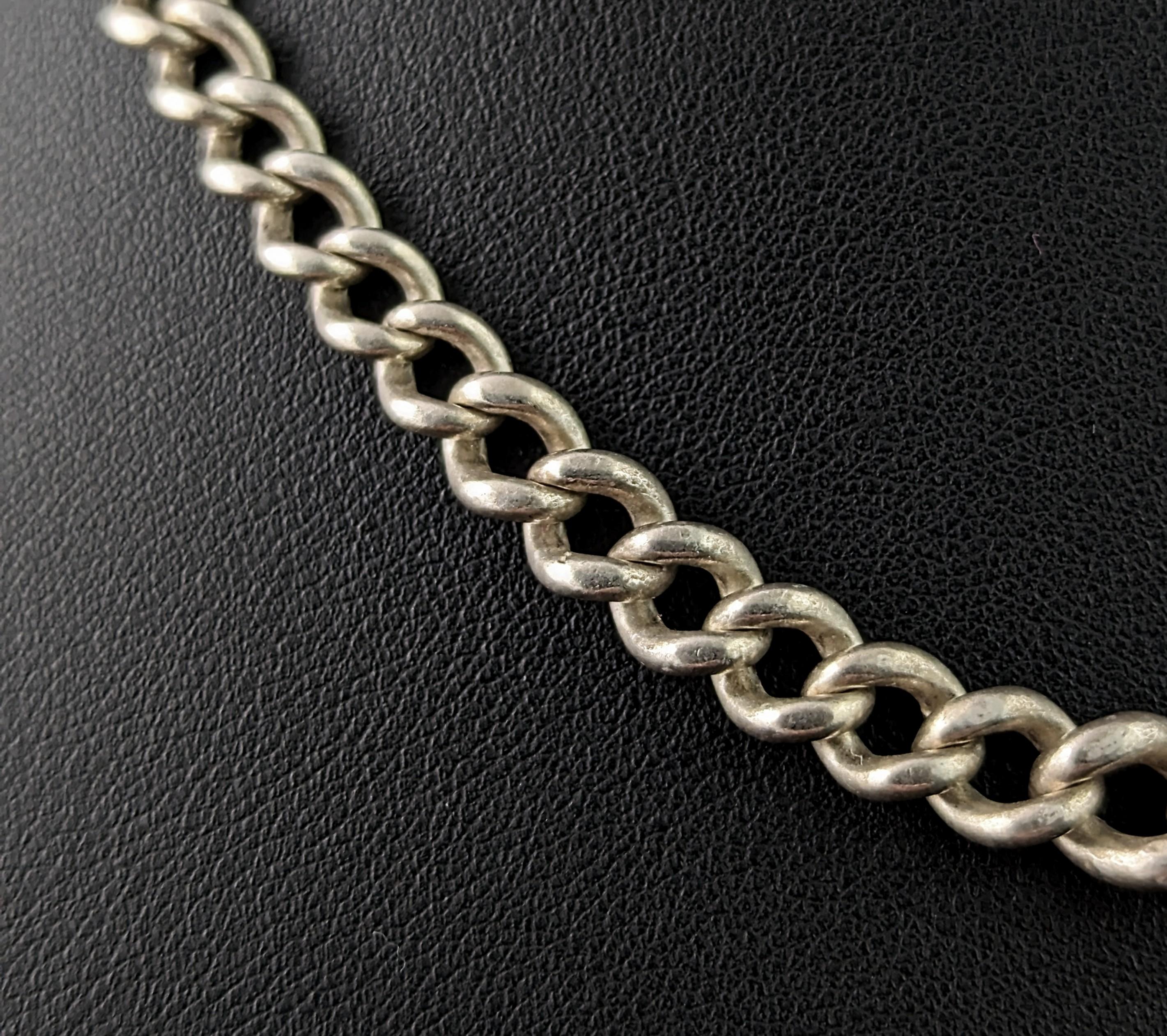 Antique sterling silver Albert chain, watch chain, Edwardian  For Sale 4