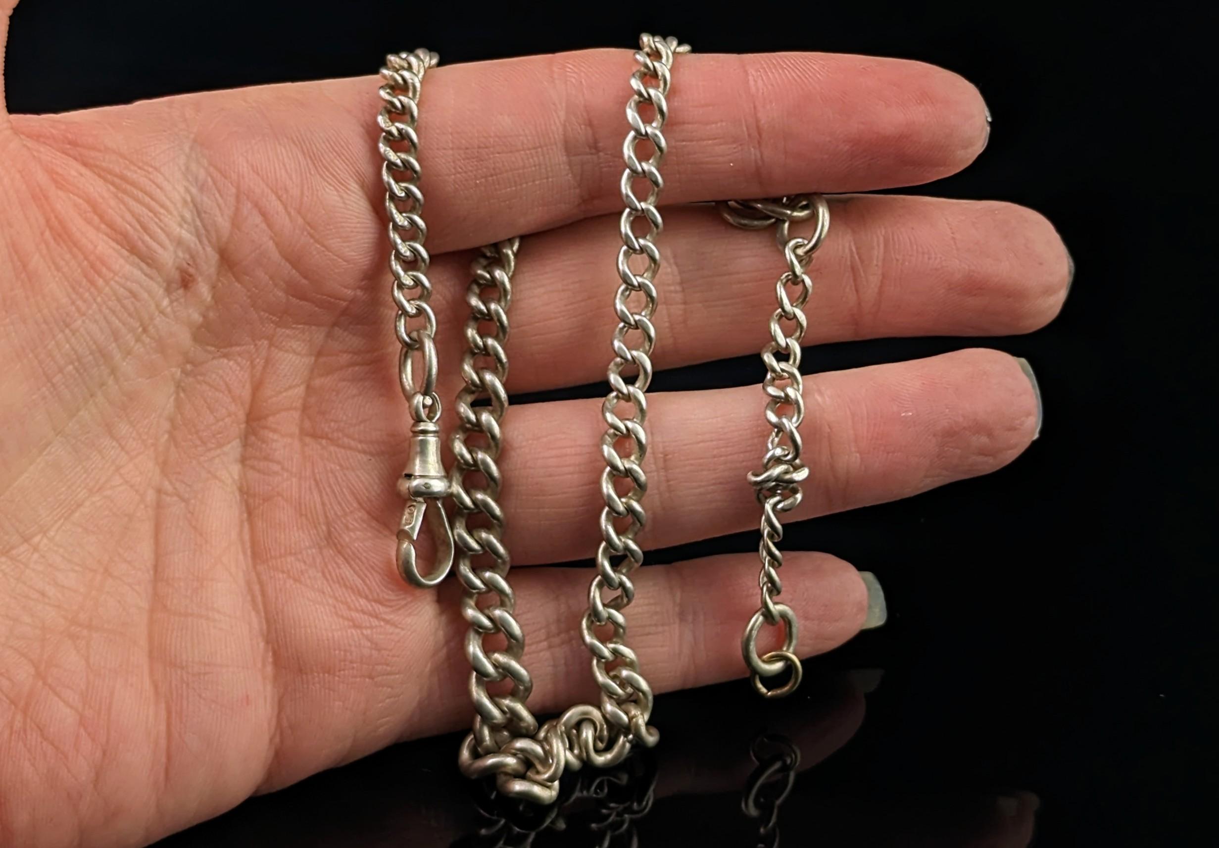 Antique sterling silver Albert chain, watch chain, Edwardian  For Sale 5