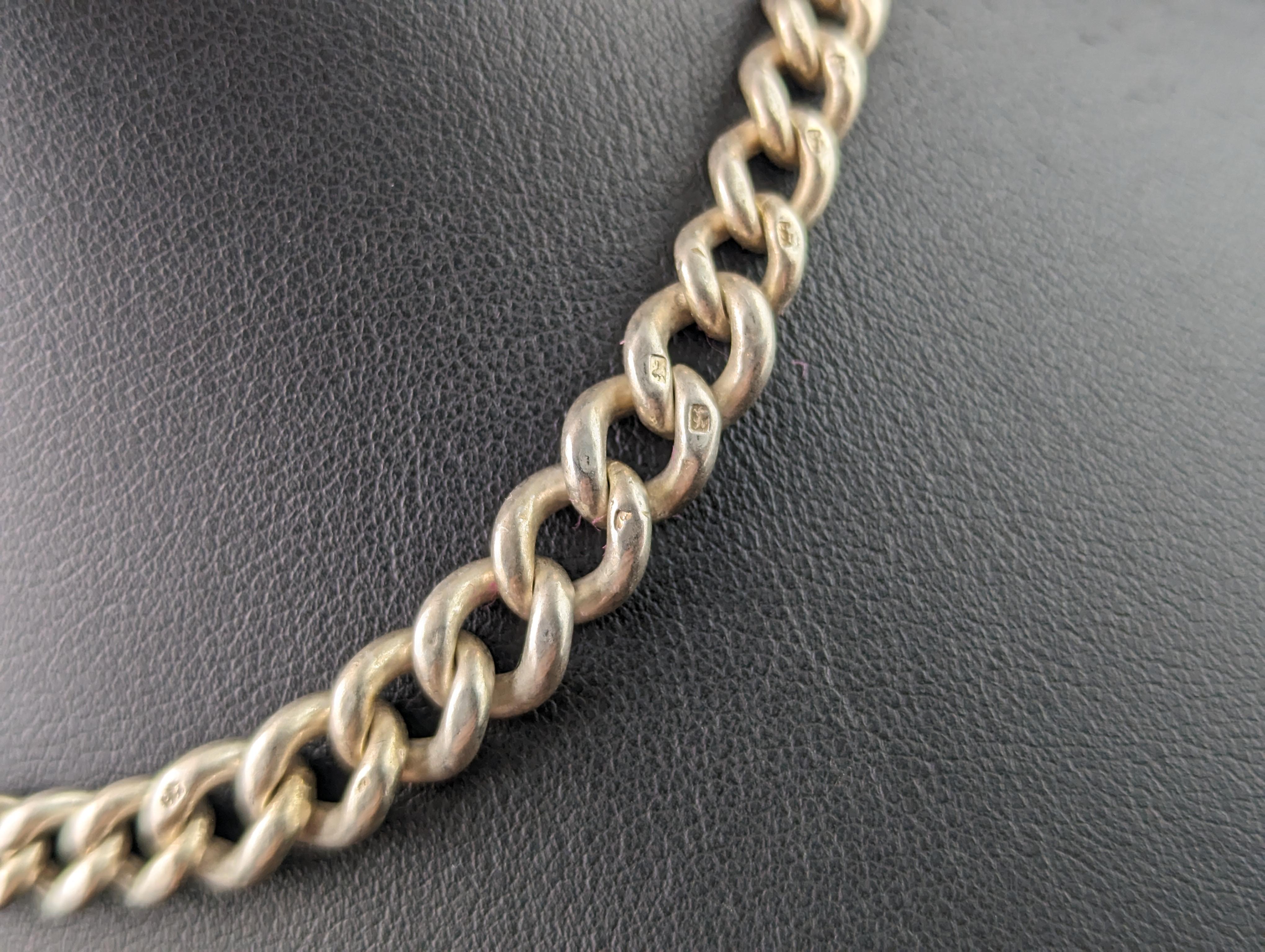 Antique sterling silver Albert chain, watch chain  For Sale 6