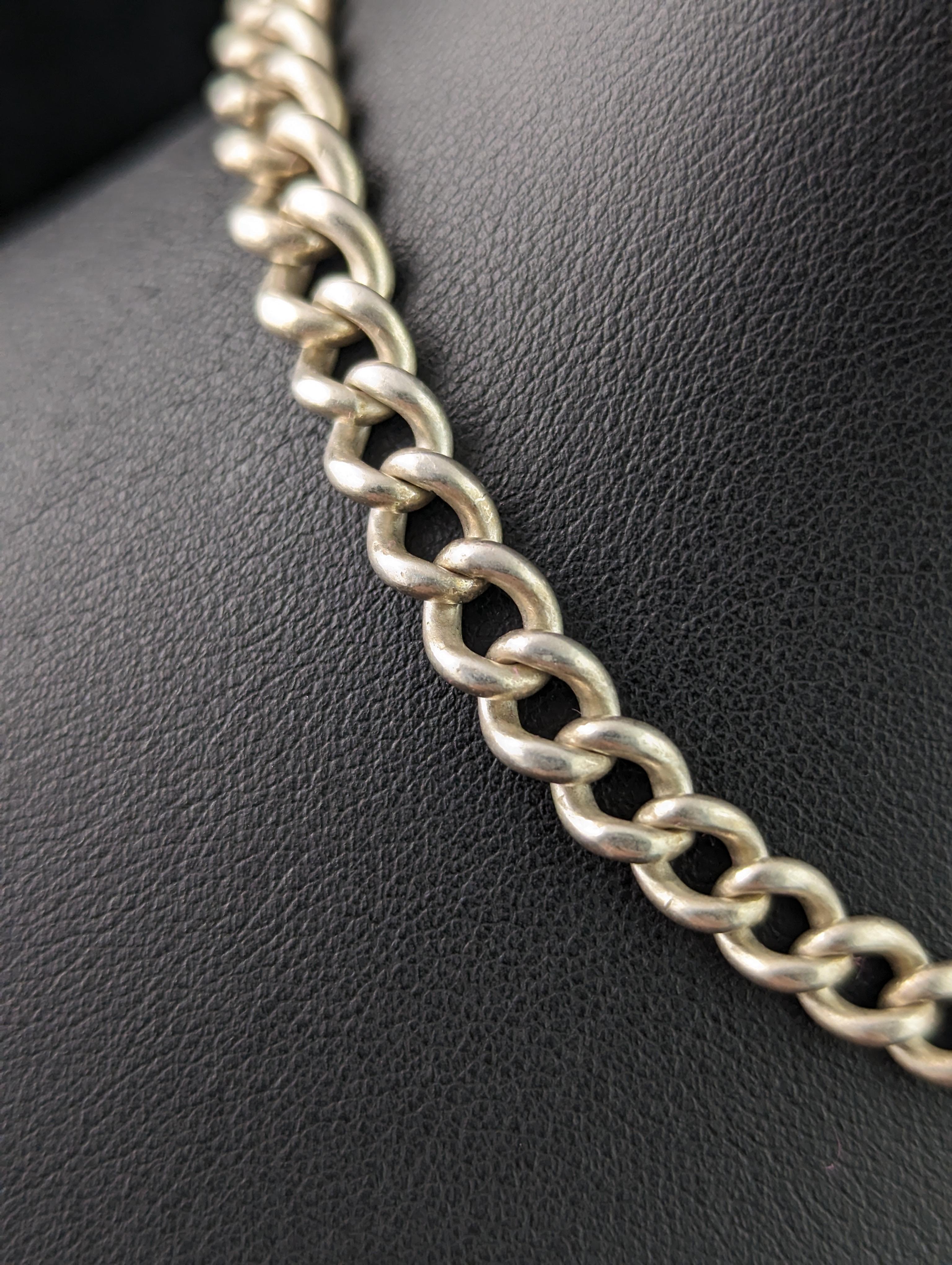 Antique sterling silver Albert chain, watch chain  For Sale 7