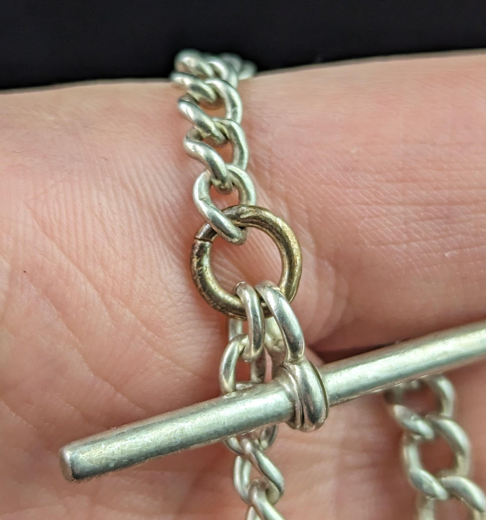 Antique sterling silver Albert chain, watch chain  In Fair Condition For Sale In NEWARK, GB