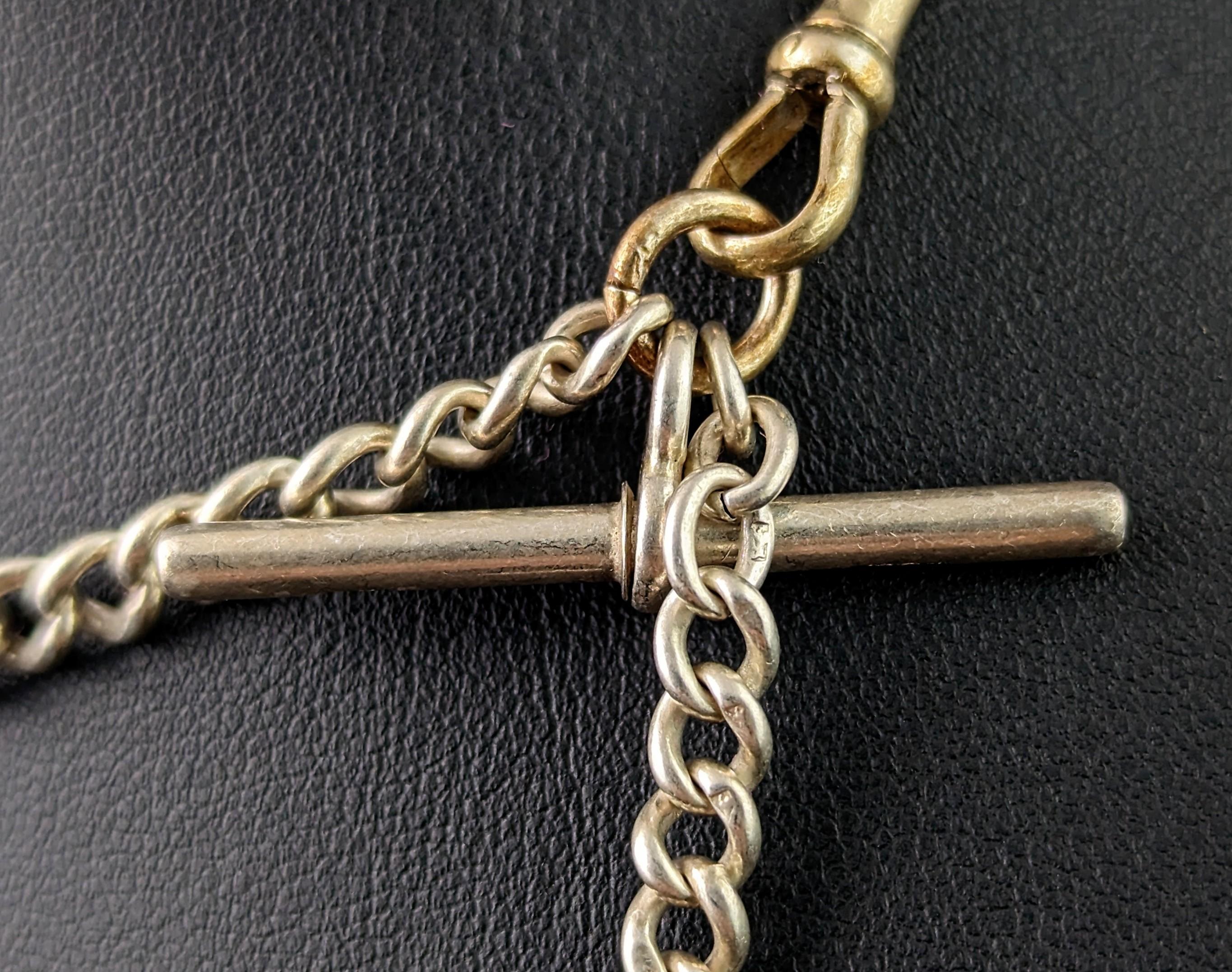 Antique sterling silver Albert chain, watch chain  For Sale 3