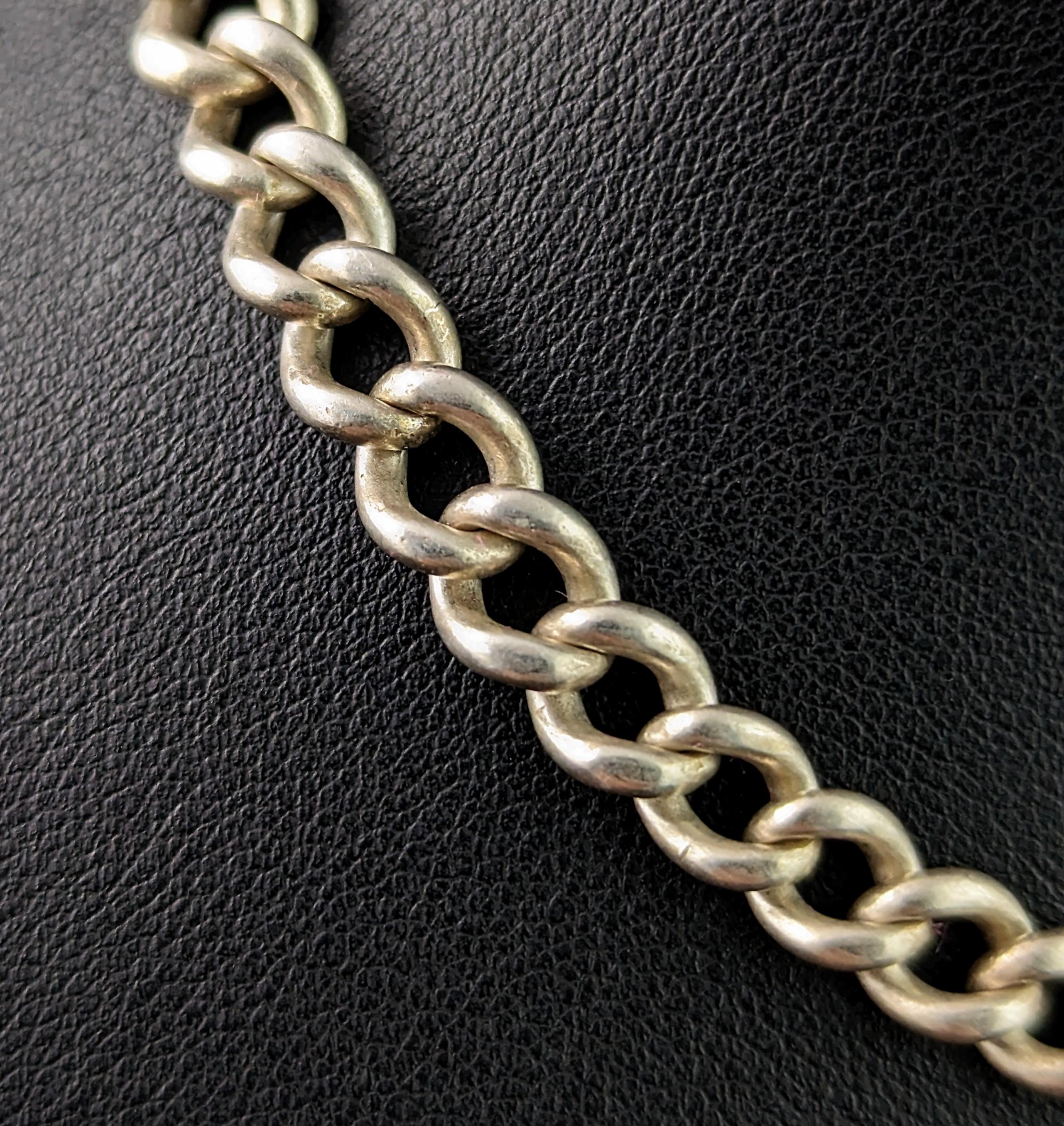 Antique sterling silver Albert chain, watch chain  For Sale 4