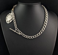 Antike Albert-Kette aus Sterlingsilber, Uhrenkette, Halskette, Schildpatt-Anhänger