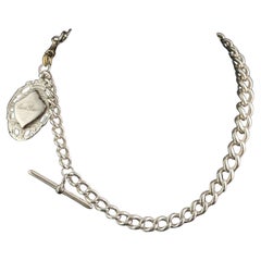 Retro Sterling silver Albert chain, watch chain necklace, Shield fob 