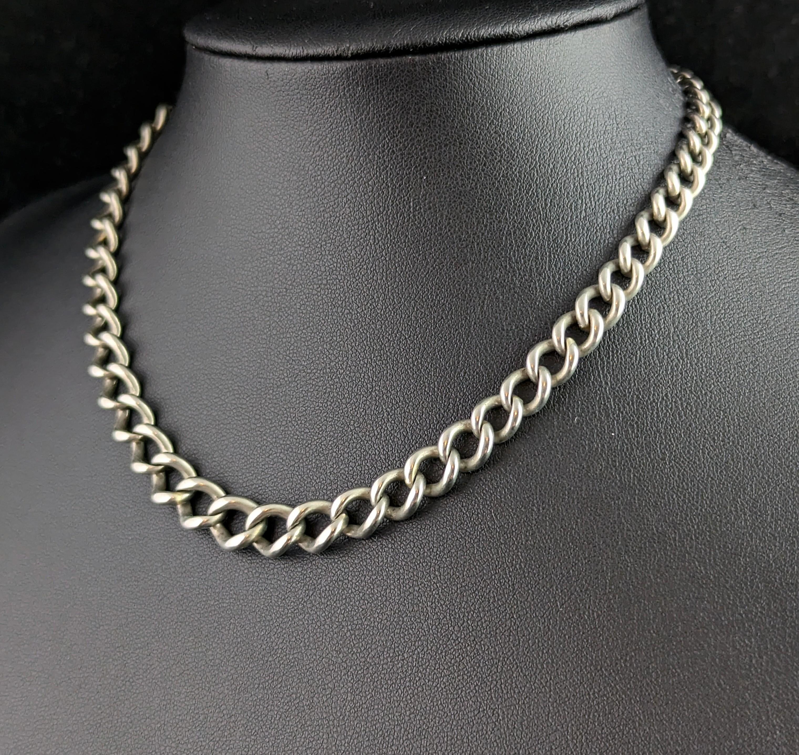 Chaîne Albert ancienne en argent sterling, chaîne de montre à maillons ouverts en vente 5