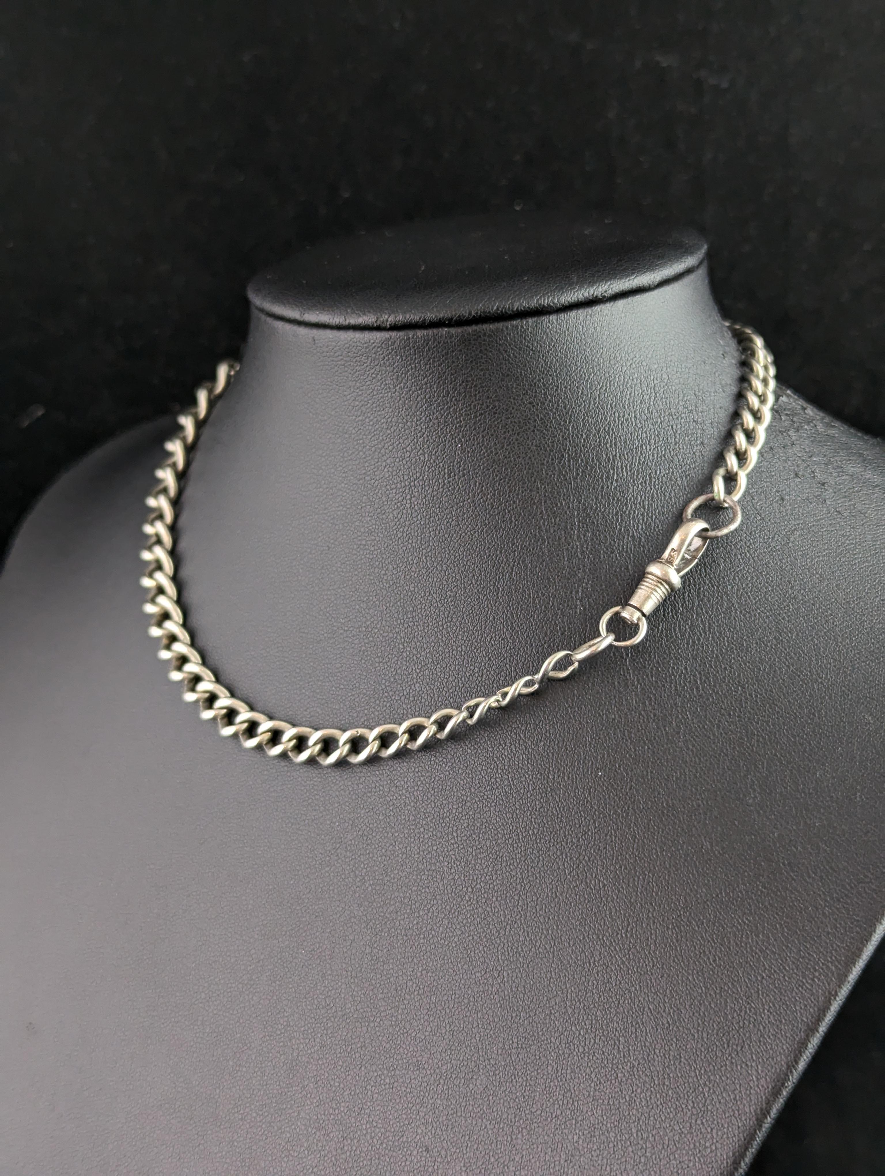 Chaîne Albert ancienne en argent sterling, chaîne de montre à maillons ouverts en vente 6