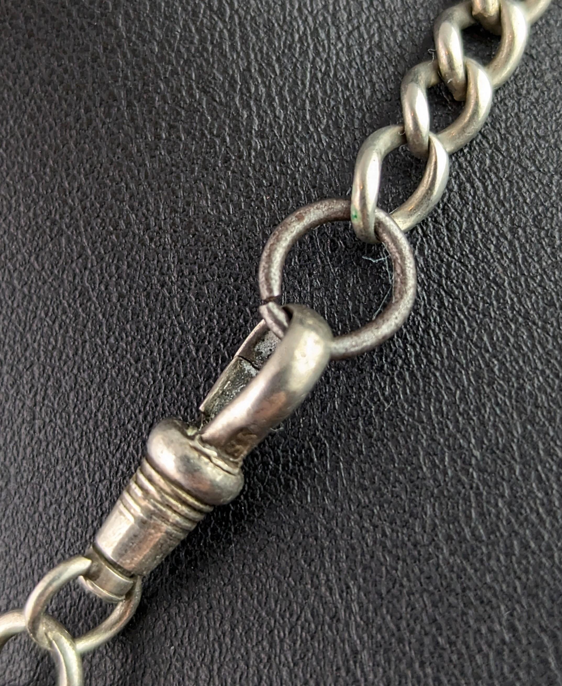 Chaîne Albert ancienne en argent sterling, chaîne de montre à maillons ouverts en vente 7
