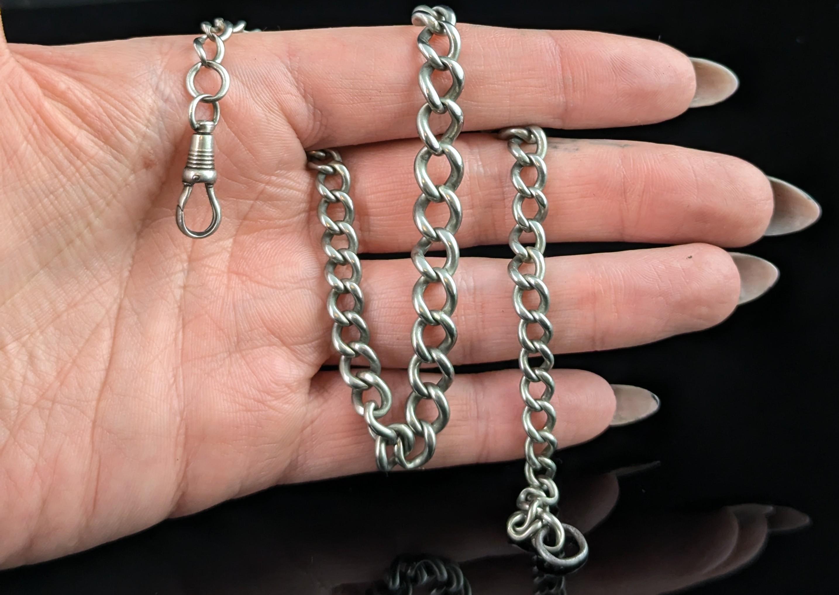 Chaîne Albert ancienne en argent sterling, chaîne de montre à maillons ouverts en vente 8