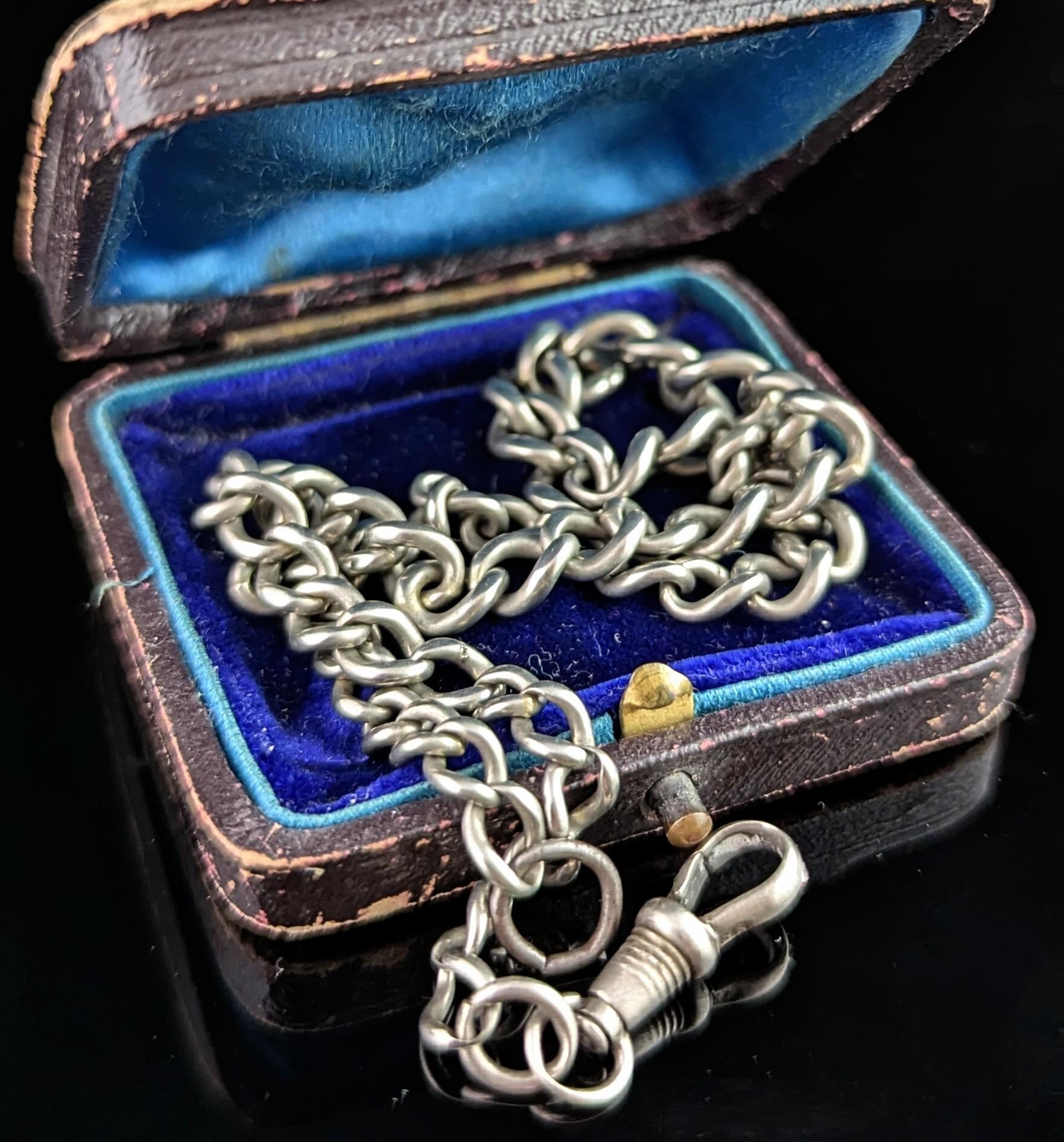 Chaîne Albert ancienne en argent sterling, chaîne de montre à maillons ouverts en vente 10