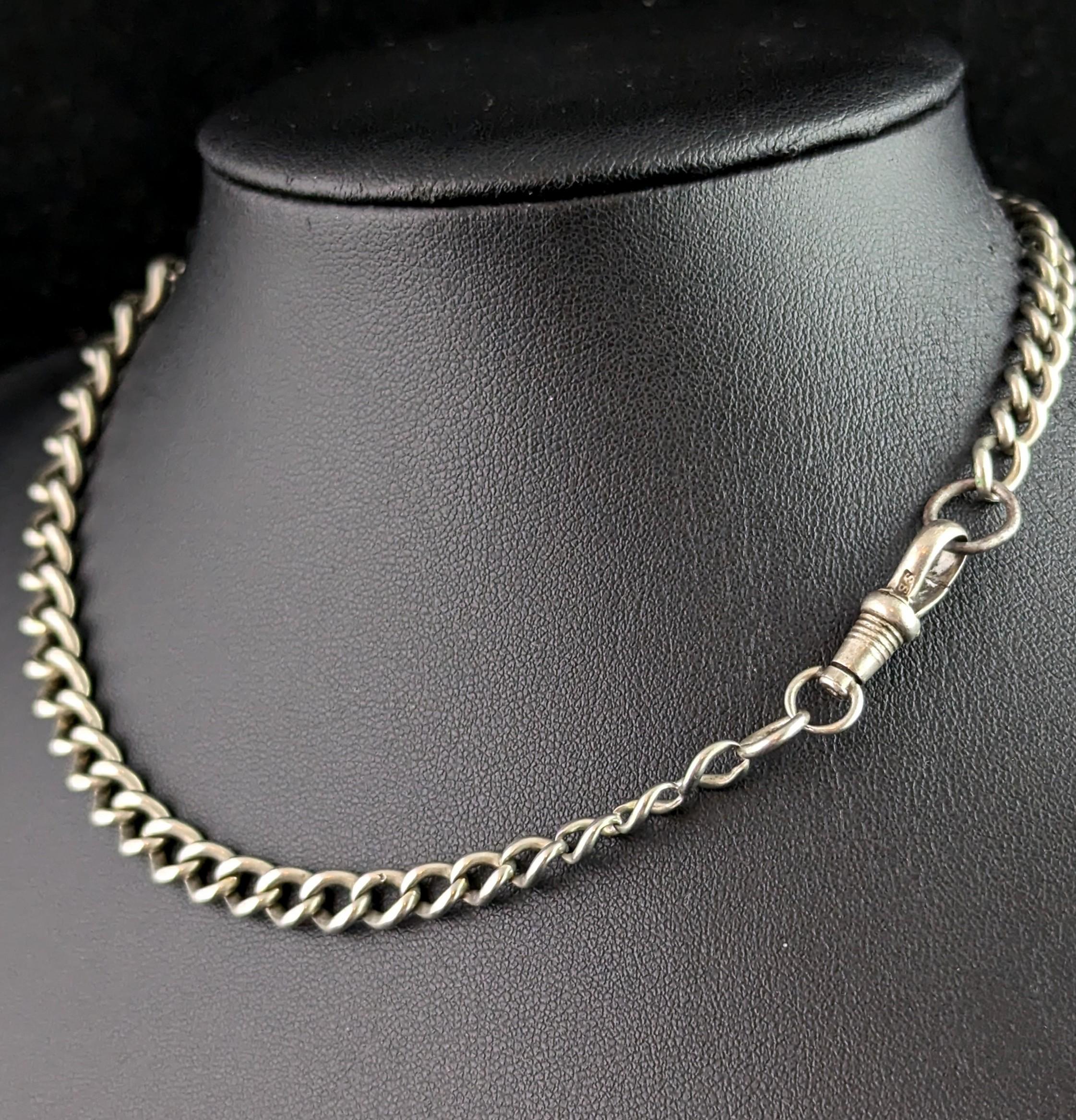 Chaîne Albert ancienne en argent sterling, chaîne de montre à maillons ouverts en vente 11