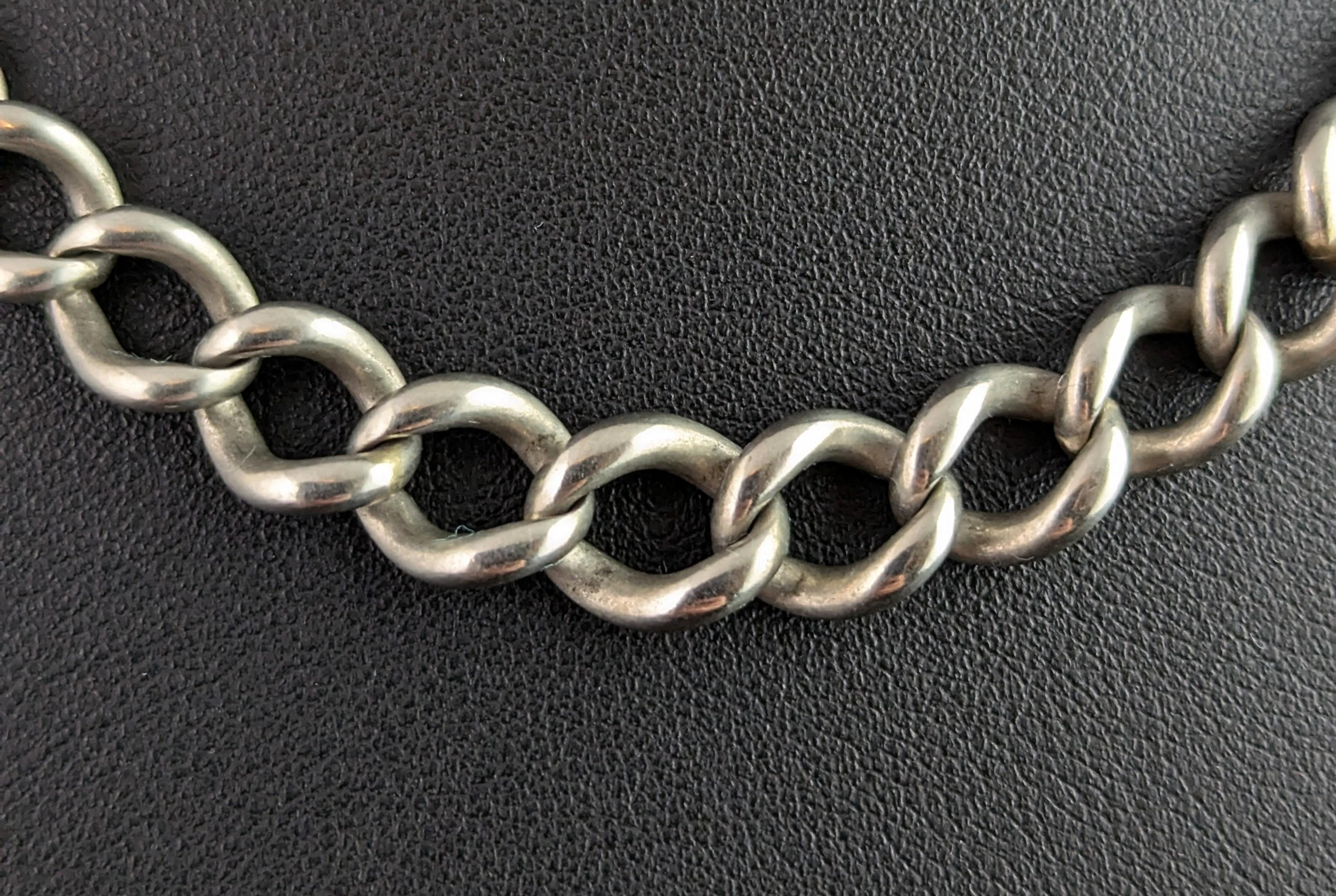 Chaîne Albert ancienne en argent sterling, chaîne de montre à maillons ouverts Bon état - En vente à NEWARK, GB