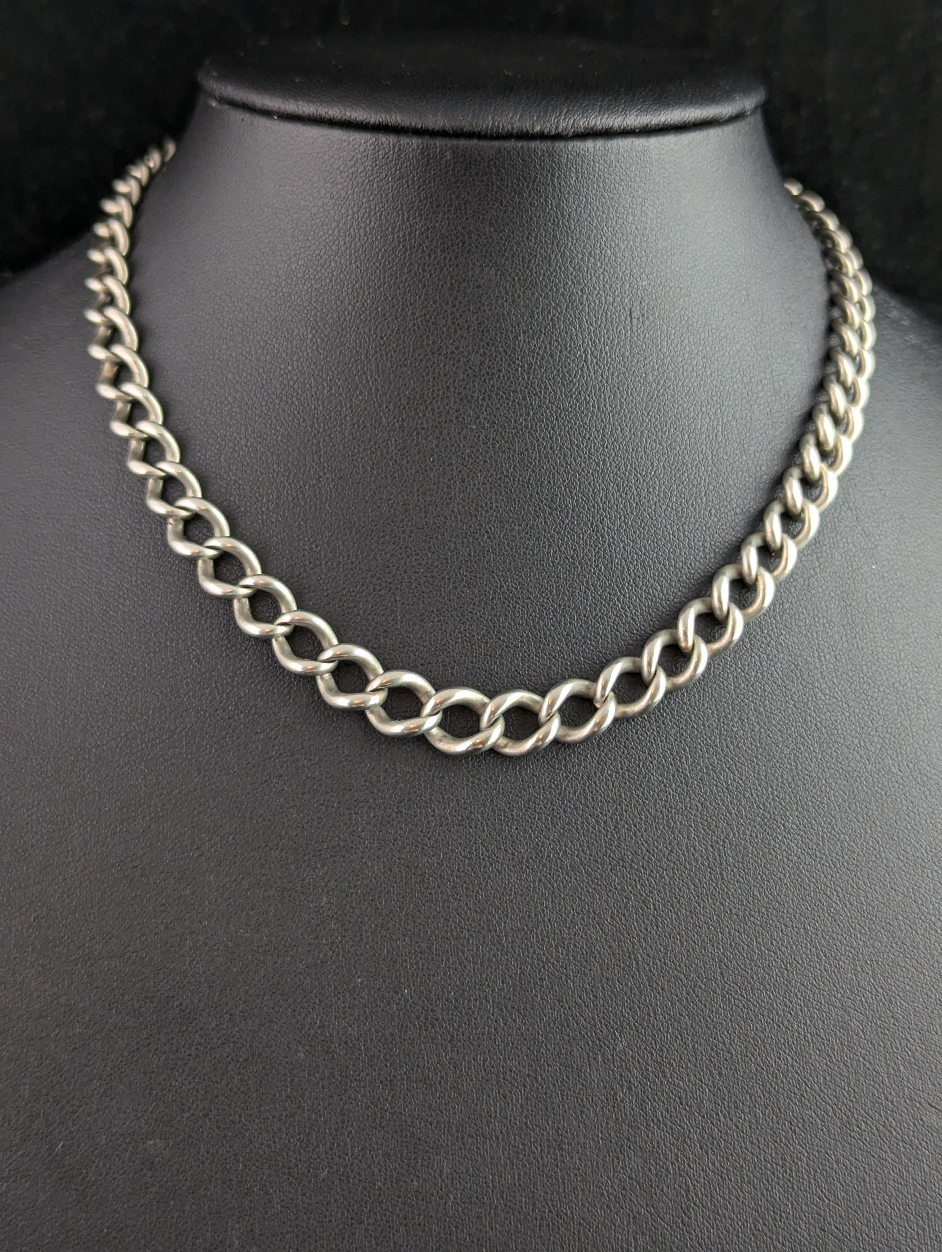 Chaîne Albert ancienne en argent sterling, chaîne de montre à maillons ouverts en vente 1