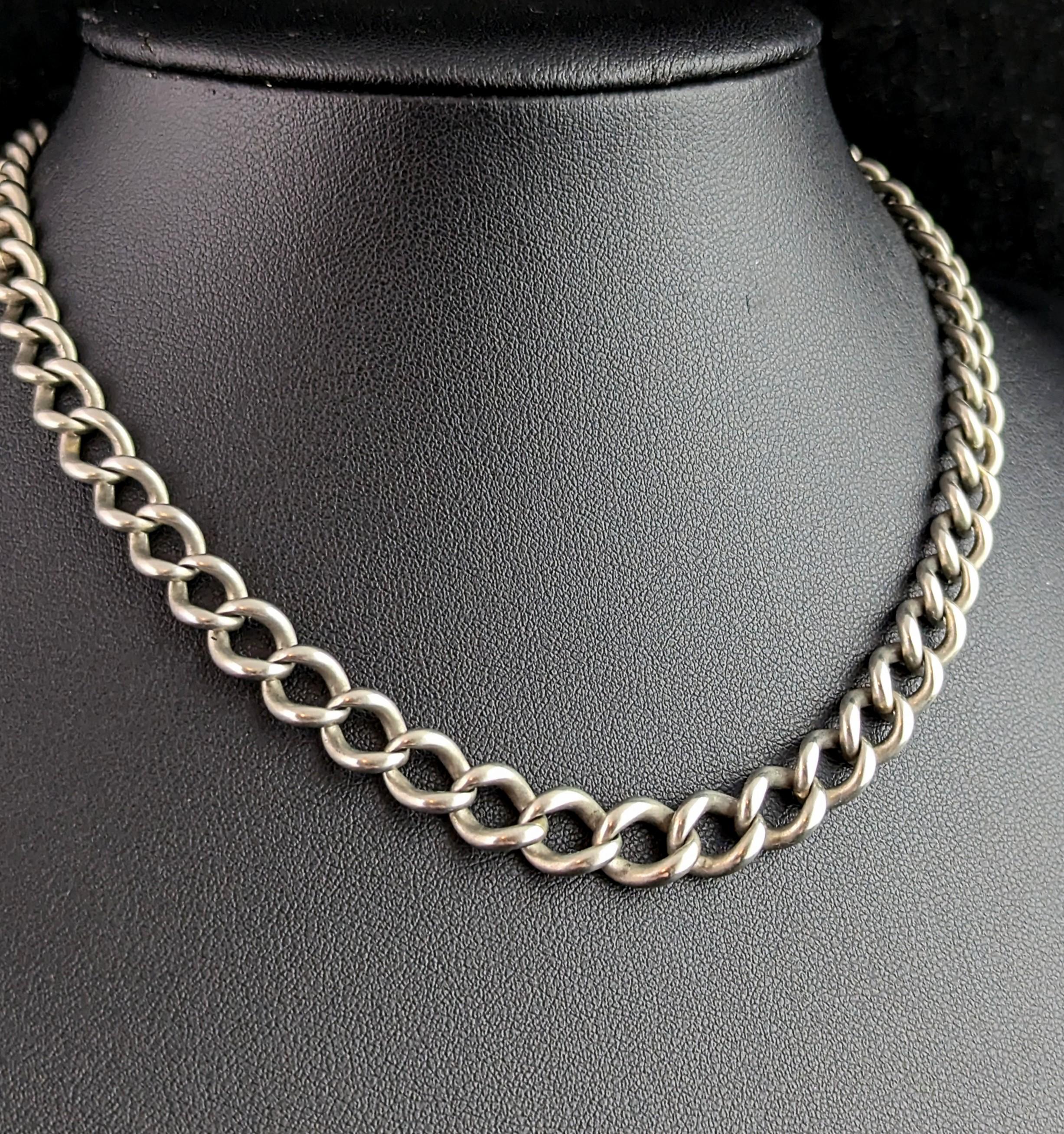 Chaîne Albert ancienne en argent sterling, chaîne de montre à maillons ouverts en vente 2