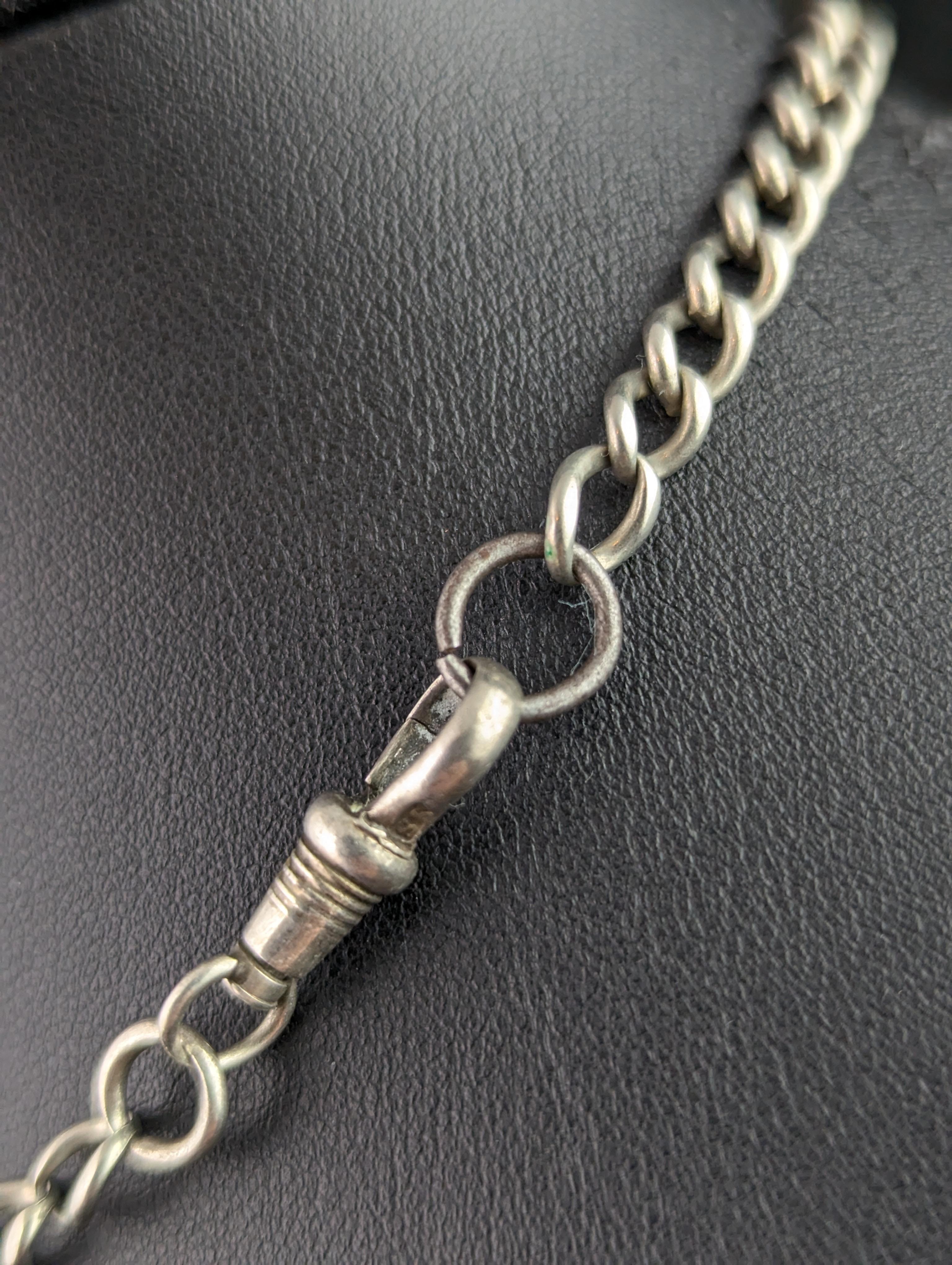 Chaîne Albert ancienne en argent sterling, chaîne de montre à maillons ouverts en vente 3