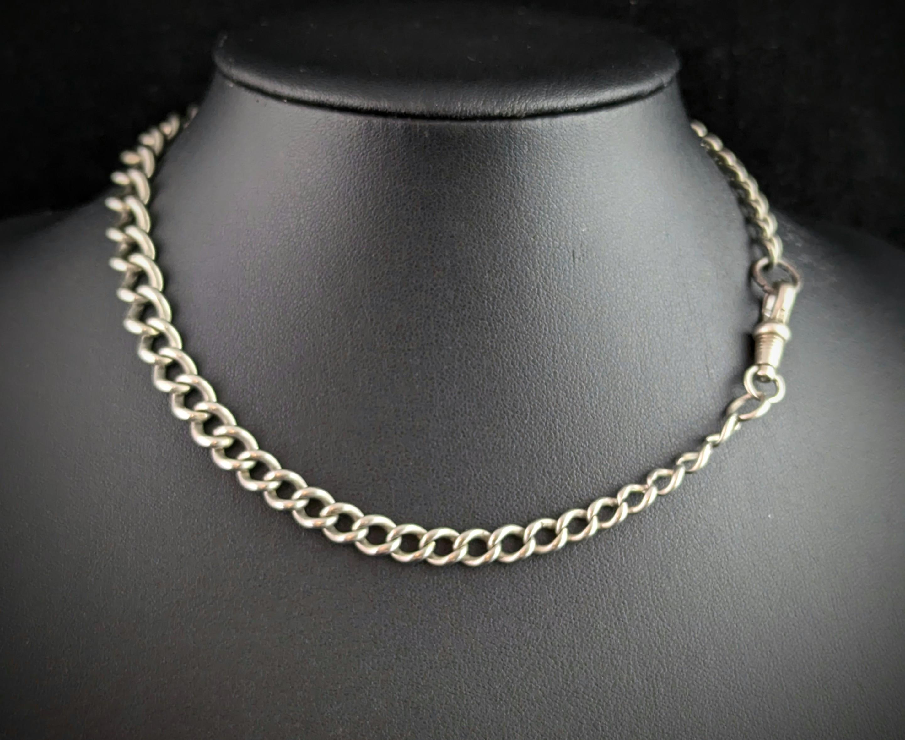 Chaîne Albert ancienne en argent sterling, chaîne de montre à maillons ouverts en vente 4