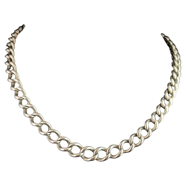 Antique sterling silver Albert chain, watch chain, open curb link