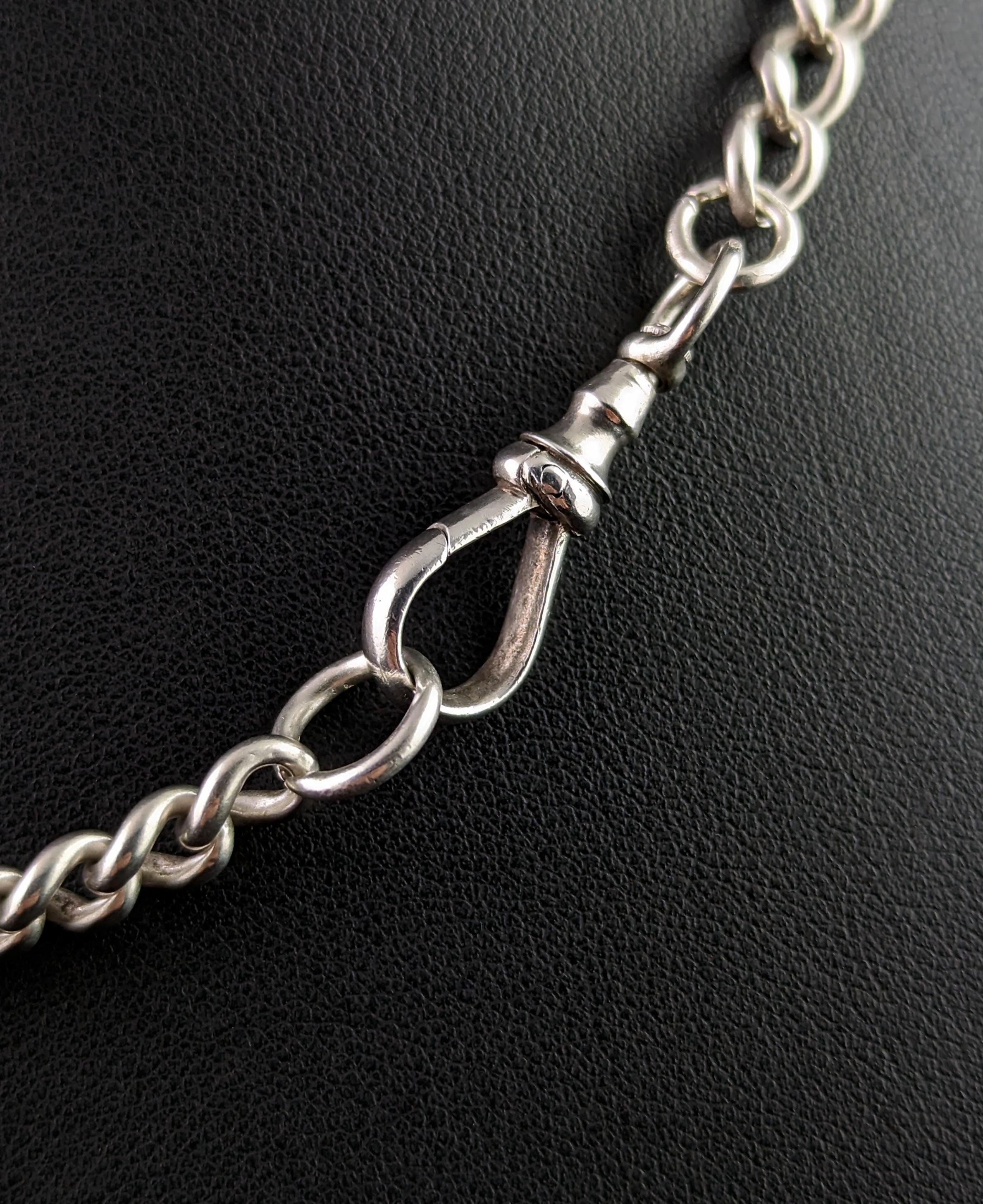 Women's or Men's Antique Sterling Silver Albert Chain, Watch Chain, Victorian