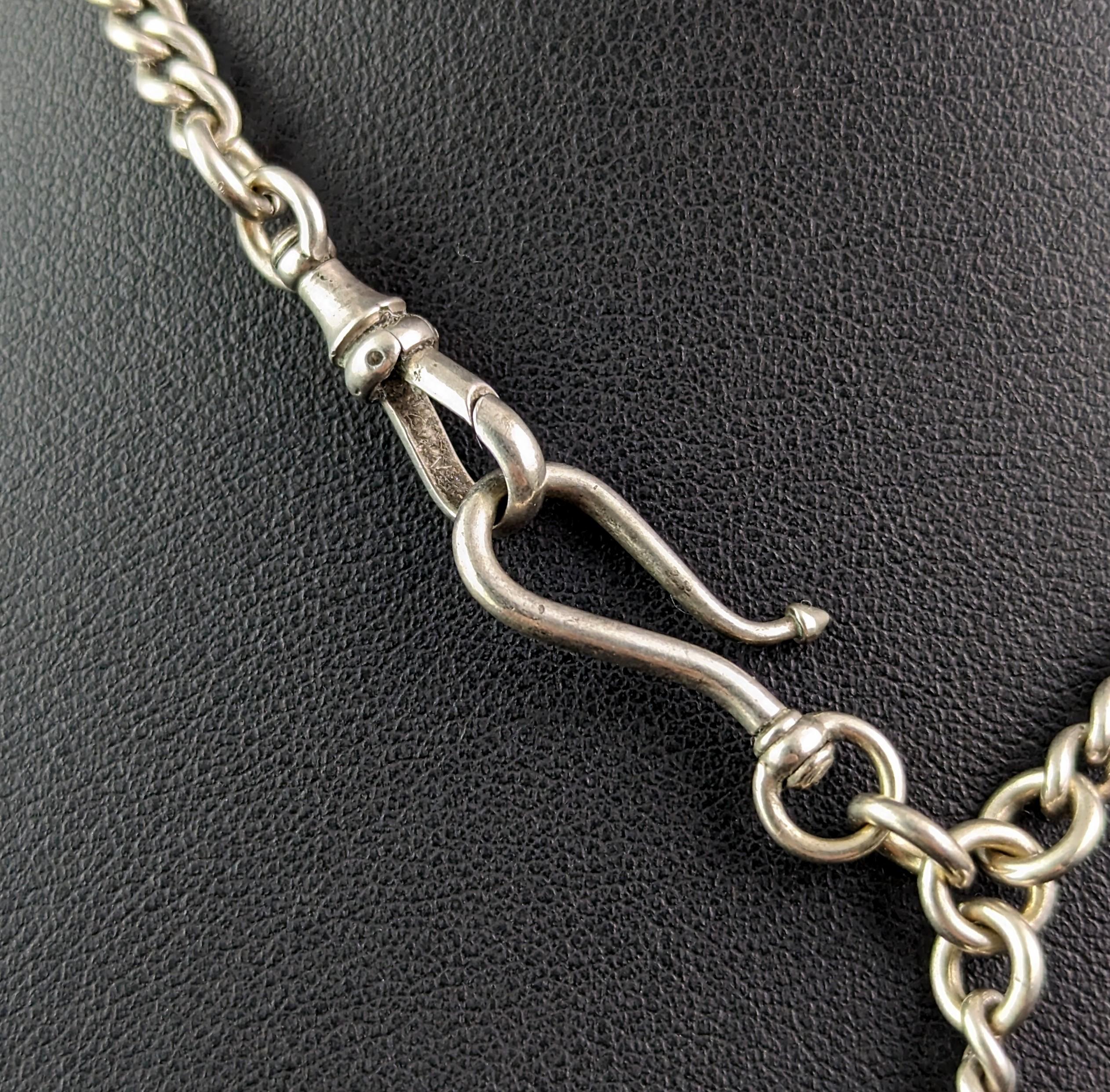 Antique sterling silver Albertina chain, Watch chain, Victorian  6