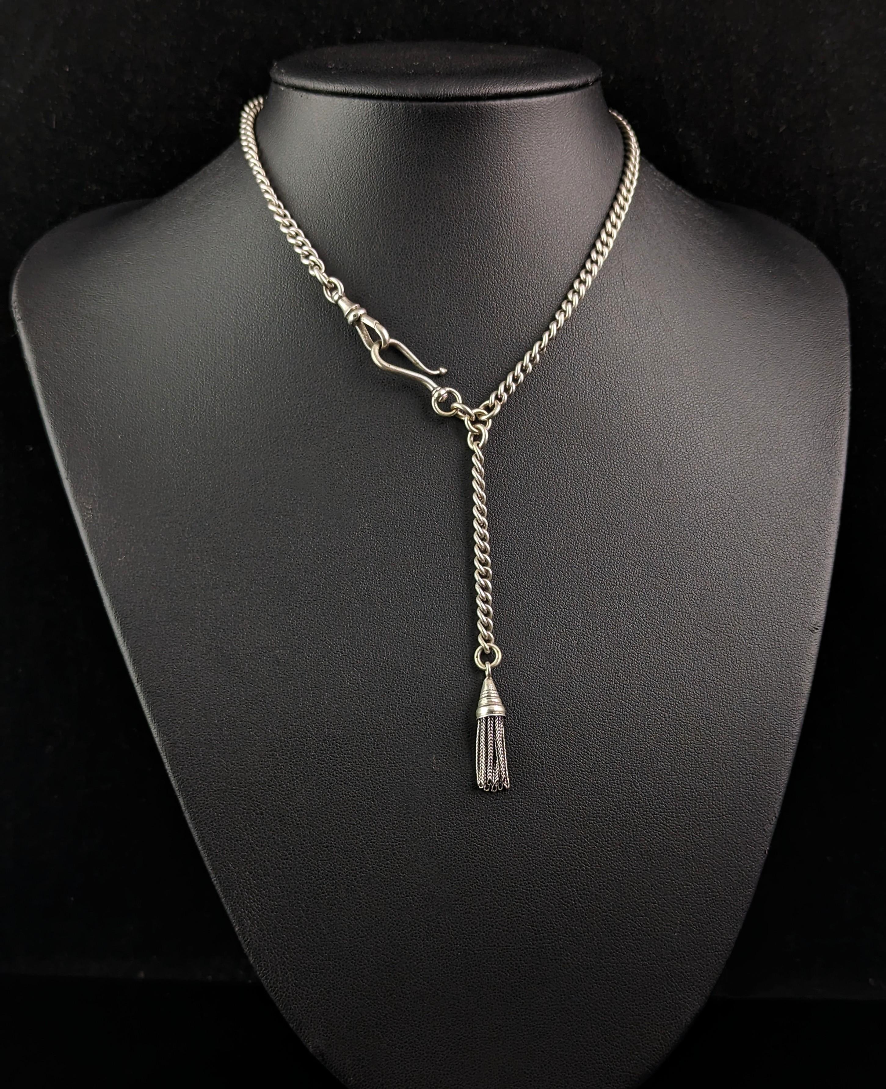 Antique sterling silver Albertina chain, Watch chain, Victorian  7