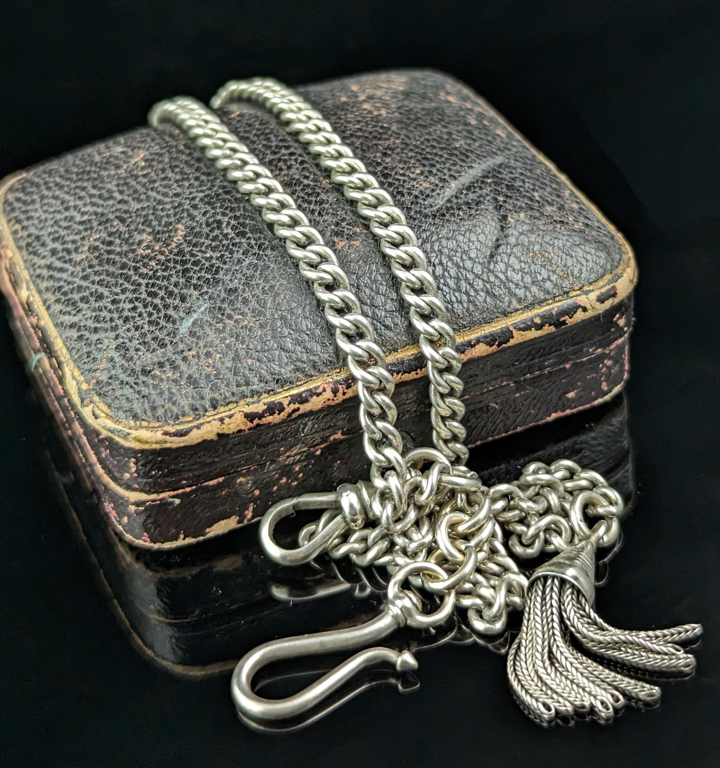 Women's Antique sterling silver Albertina chain, Watch chain, Victorian 
