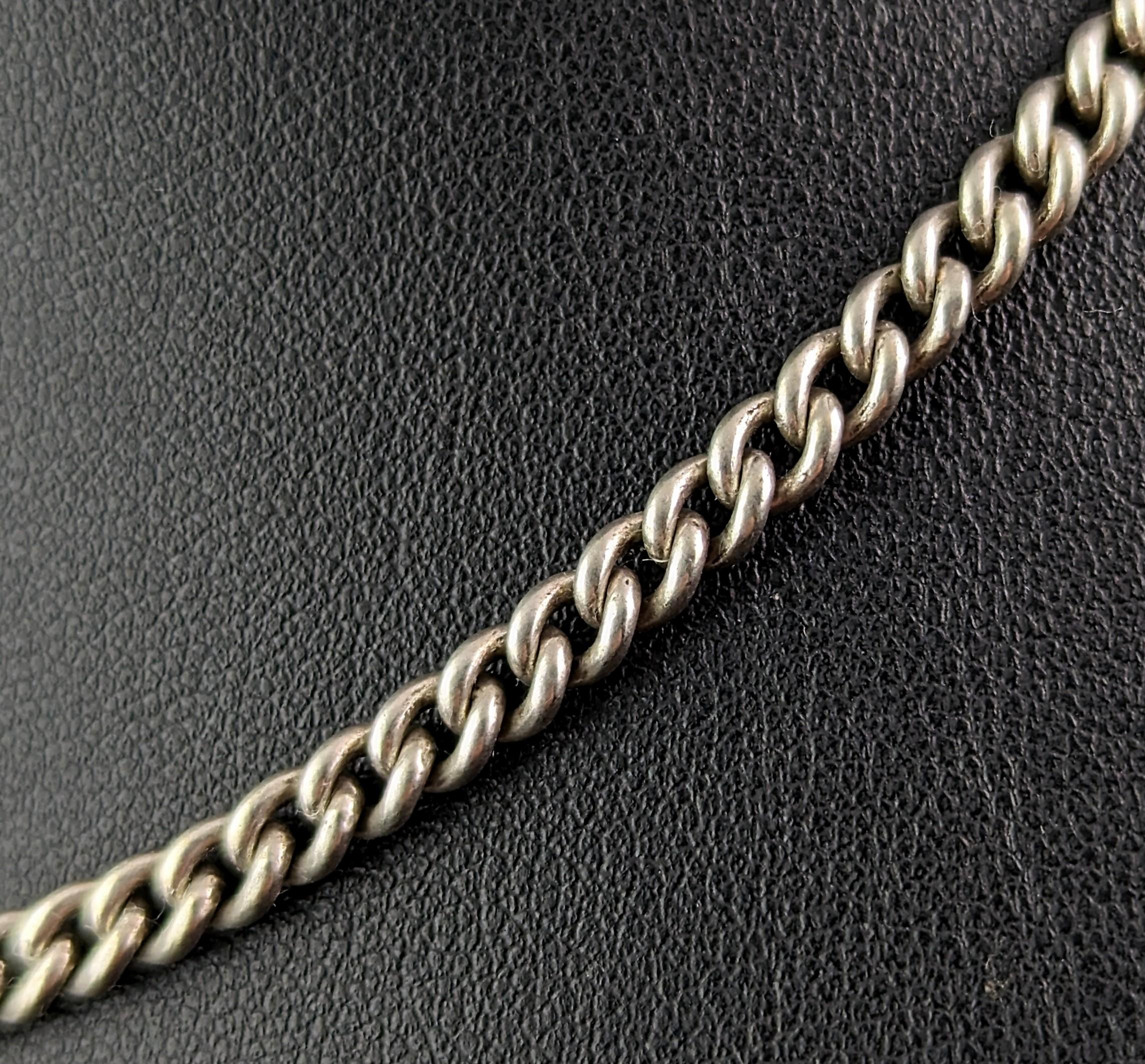 Antique sterling silver Albertina chain, Watch chain, Victorian  3