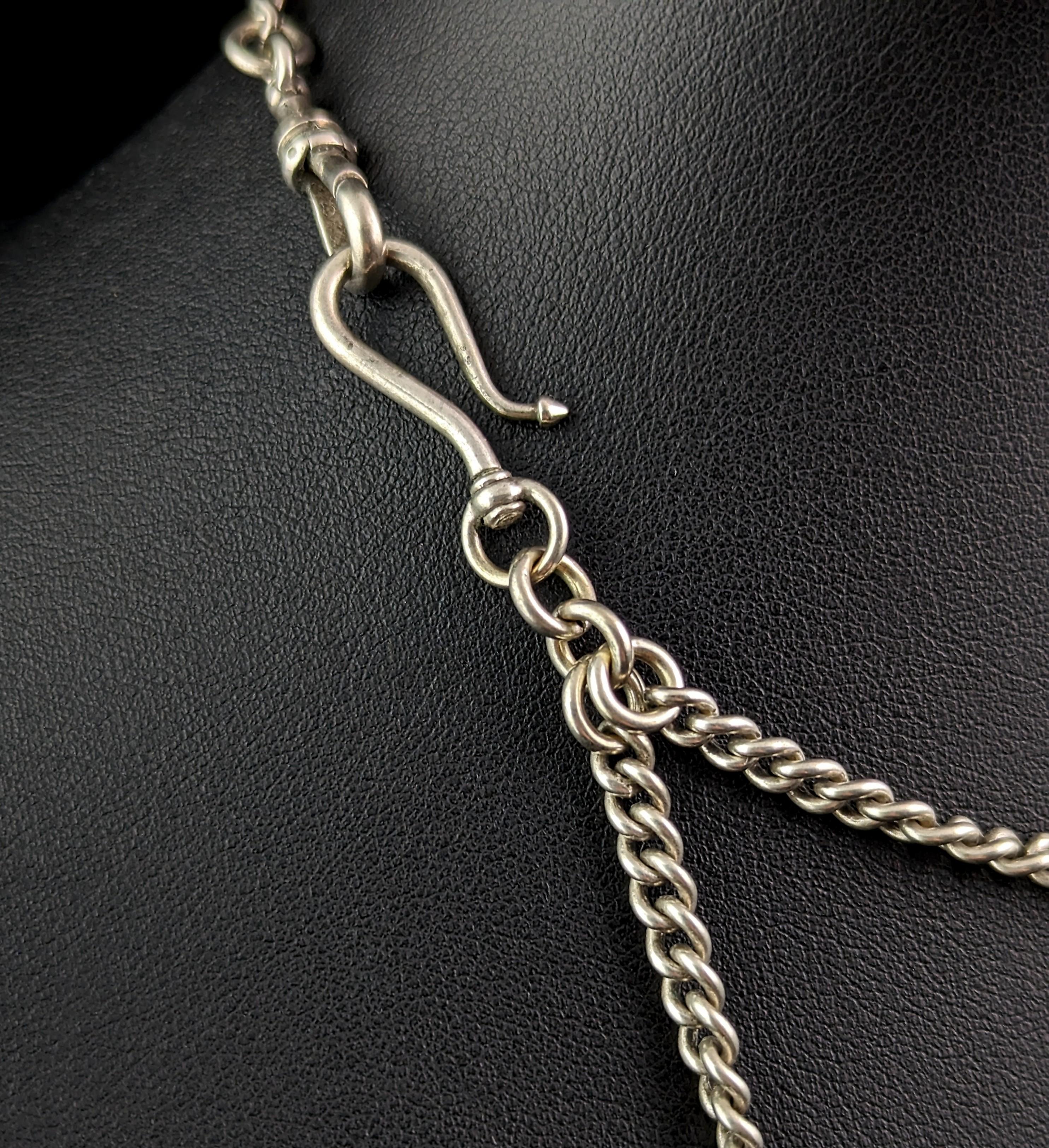 Antique sterling silver Albertina chain, Watch chain, Victorian  4