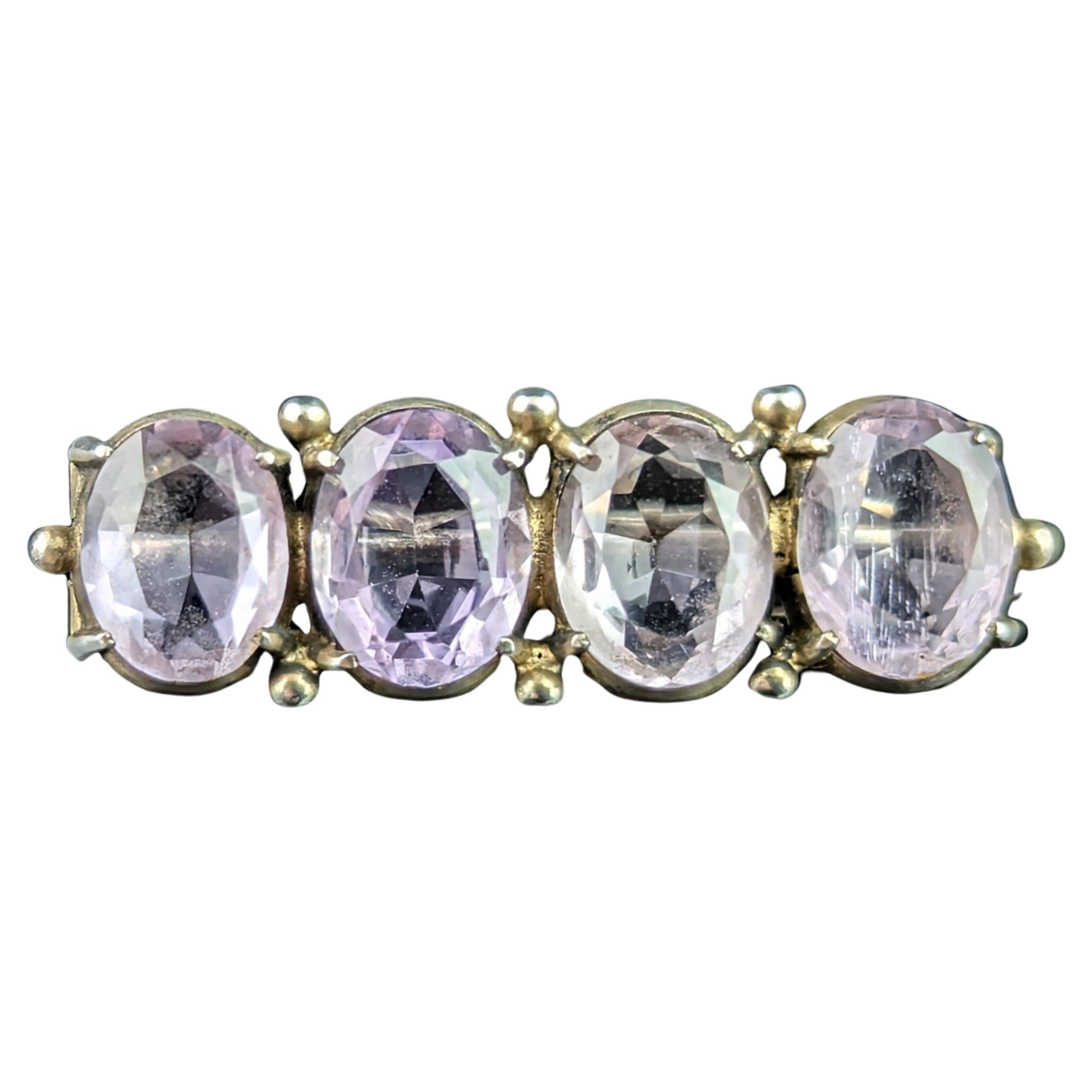 Antique sterling silver and Amethyst brooch