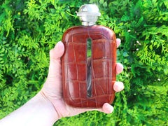 Antique Sterling Silver and Crocodile Skin Hip Flask and Beaker