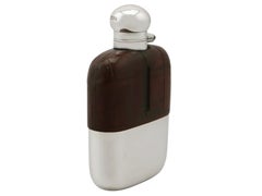 Flasque de poche ancienne en argent sterling et peau de crocodile