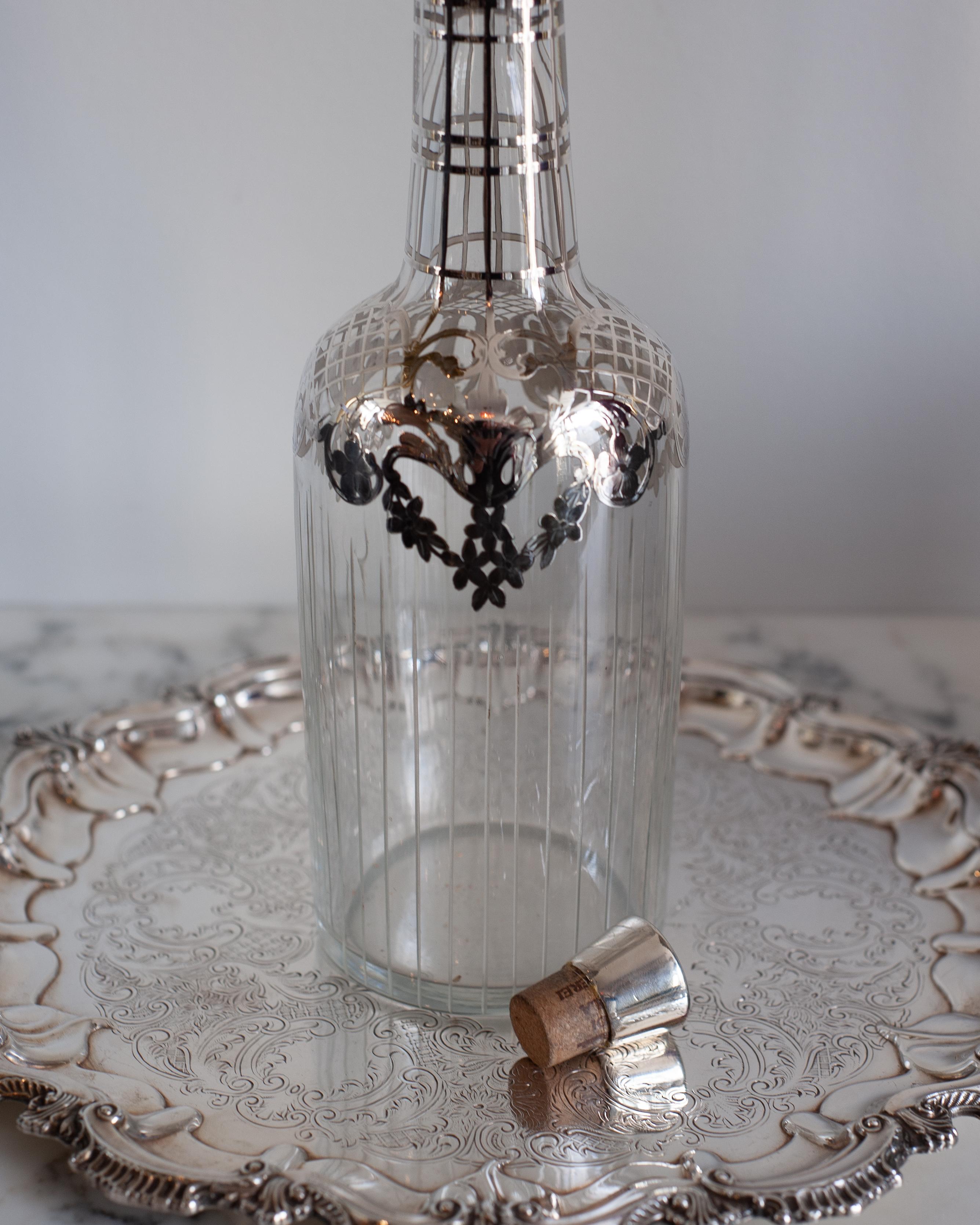 European Antique Large Sterling Silver and Crystal Decanter