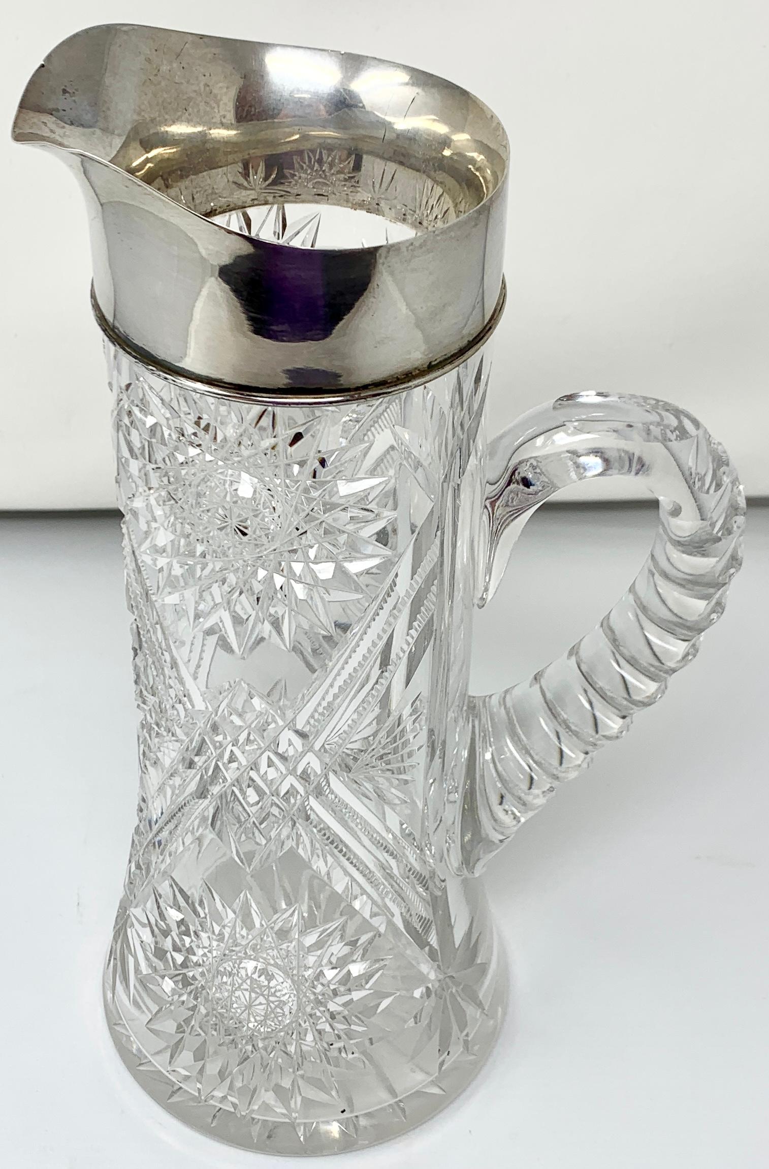 Antique American Sterling Silver and Cut Crystal Water or Claret Pitcher Hallmarked 