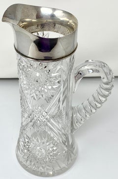 Antique American "Mauser Co" Sterling Silver & Cut Crystal Water Pitcher, 1890's