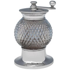 Antique Edwardian Sterling Silver & Glass Pepper Grinder from 1909