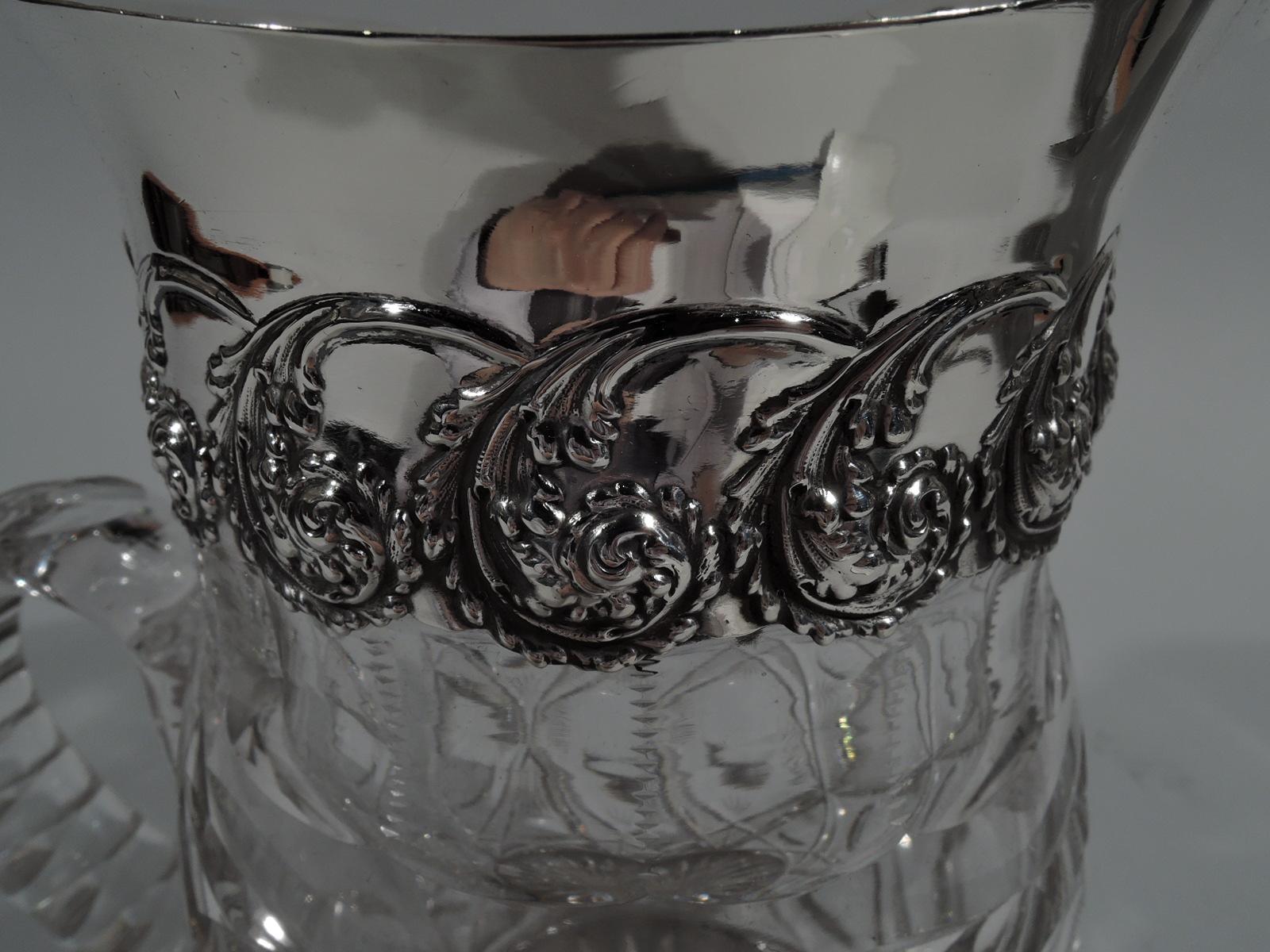 Antiker, antiker Wasserkrug aus Sterlingsilber und geschliffenem Glas von New Yorker Hersteller (amerikanisch) im Angebot