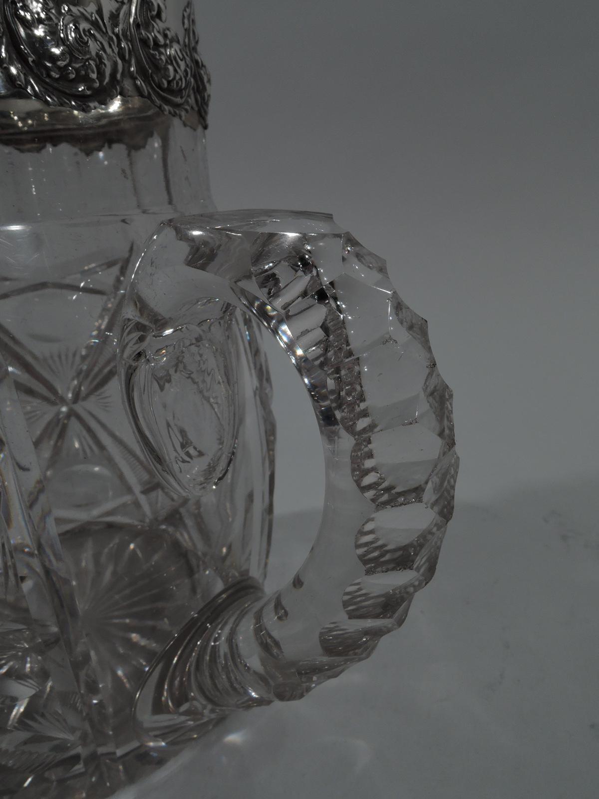Antiker, antiker Wasserkrug aus Sterlingsilber und geschliffenem Glas von New Yorker Hersteller (19. Jahrhundert) im Angebot