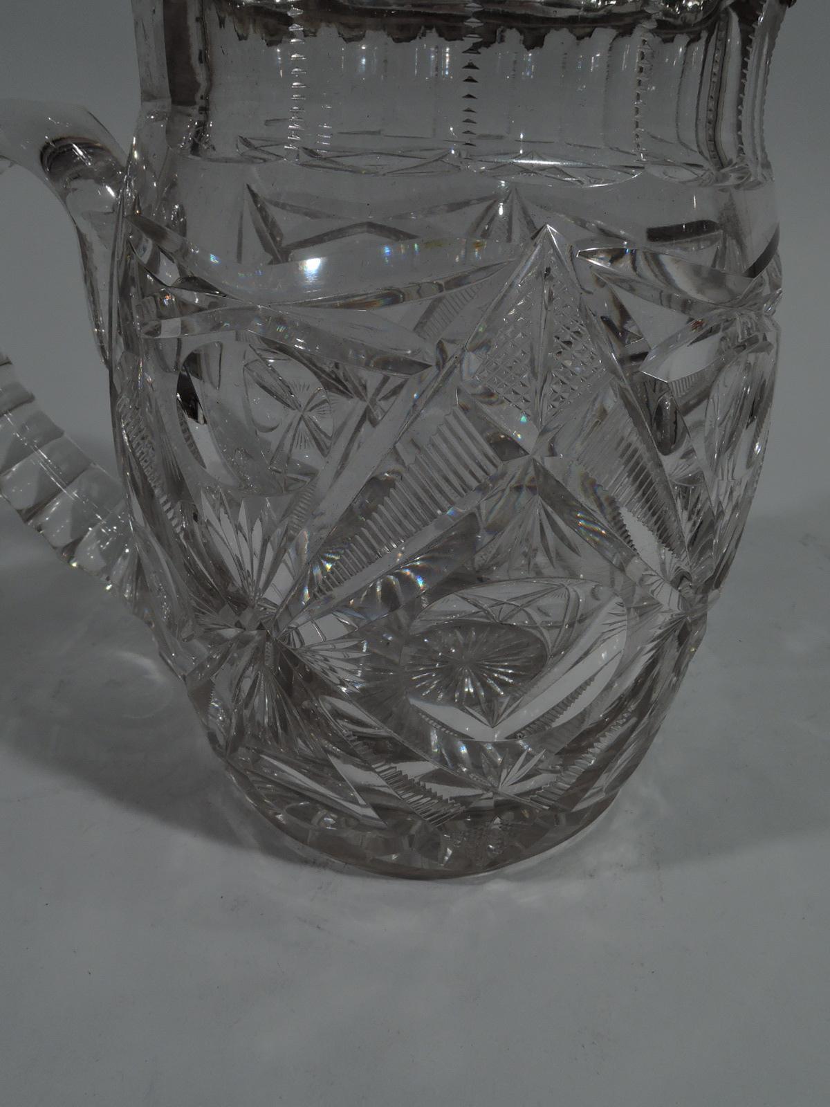 XIXe siècle Pichet à eau ancien en argent sterling et verre taillé par le fabricant new-yorkais en vente