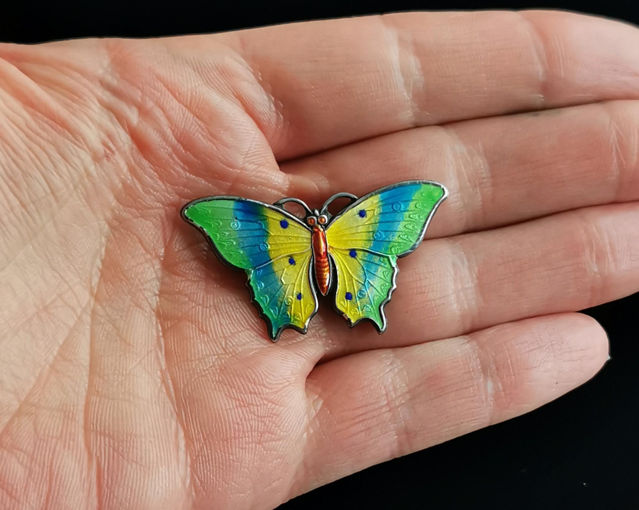 Antique Sterling Silver and Enamel Butterfly Brooch 4