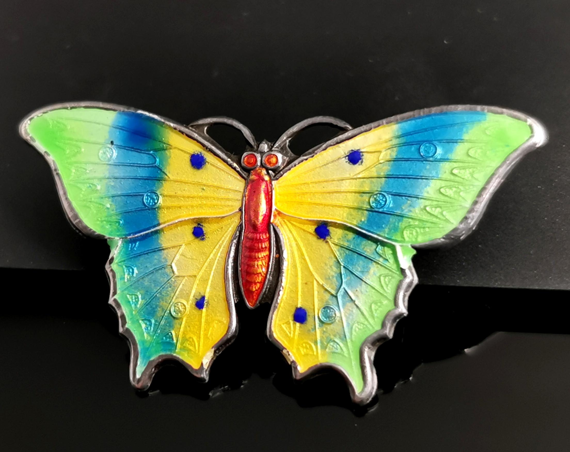Art Deco Antique Sterling Silver and Enamel Butterfly Brooch