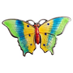 Antique Sterling Silver and Enamel Butterfly Brooch