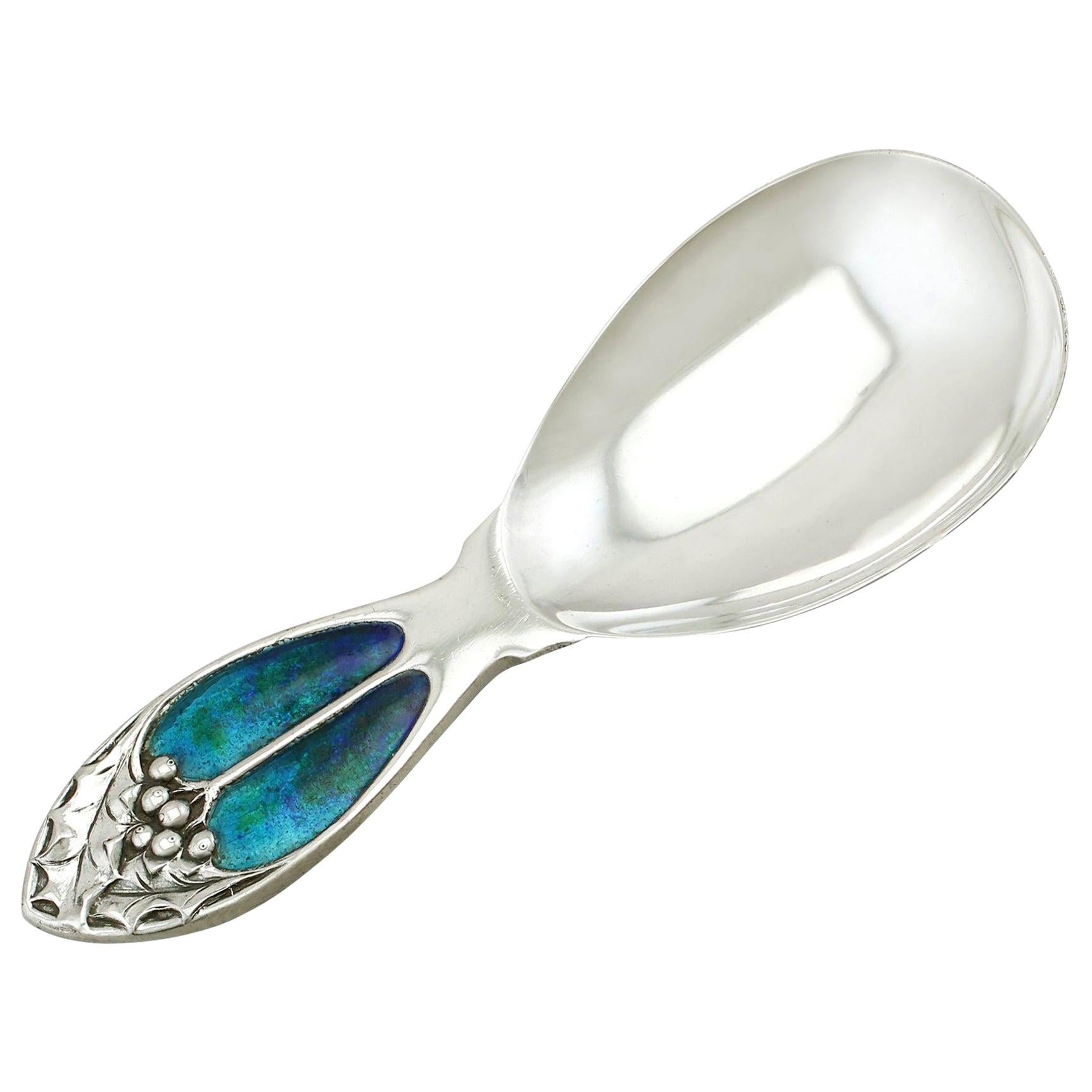 Antique Sterling Silver and Enamel Caddy Spoon