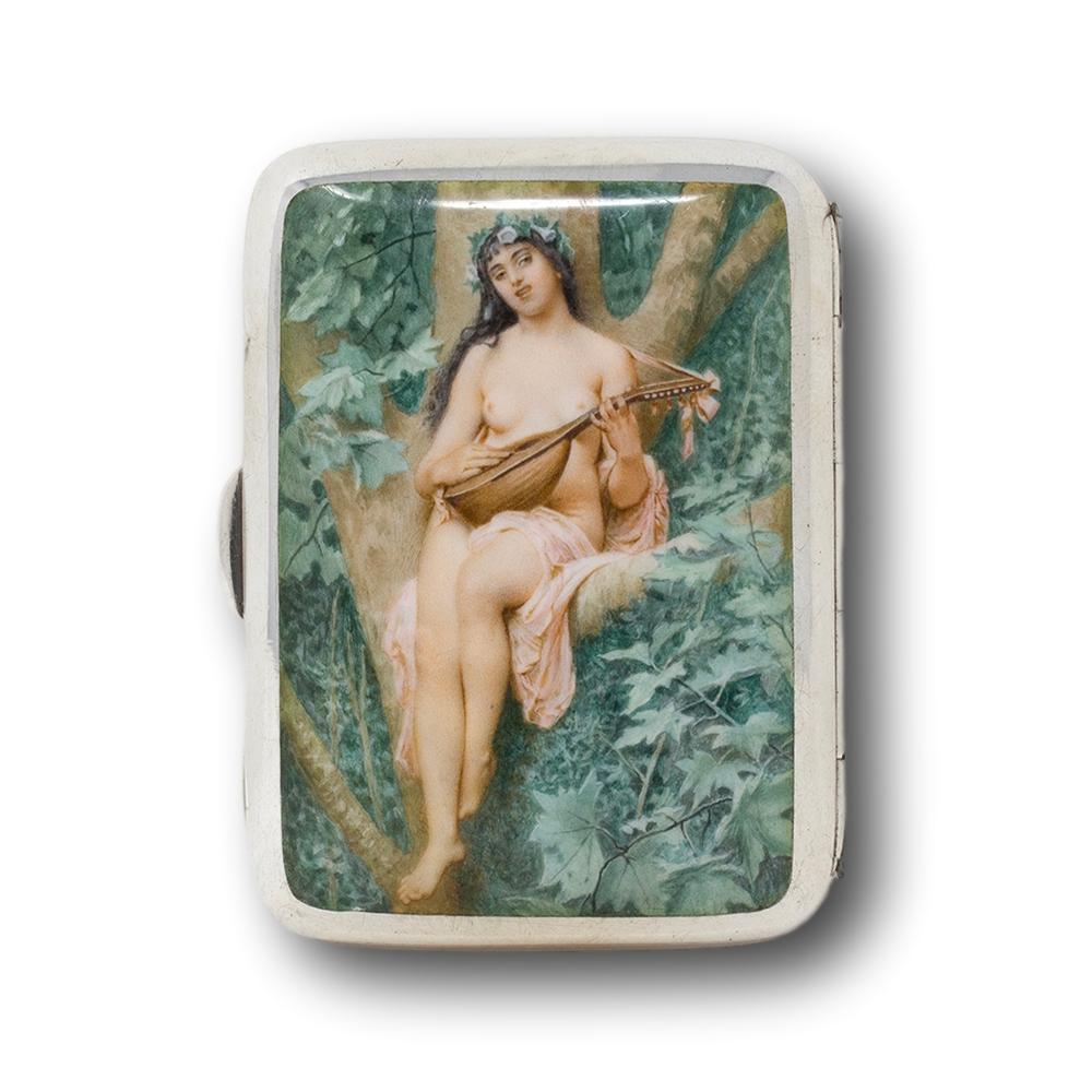 Pitillera antigua de plata de ley y esmalte de Robert Chandler Art Nouveau en venta