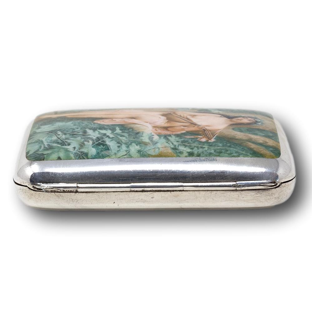 Pitillera antigua de plata de ley y esmalte de Robert Chandler principios del siglo XX en venta