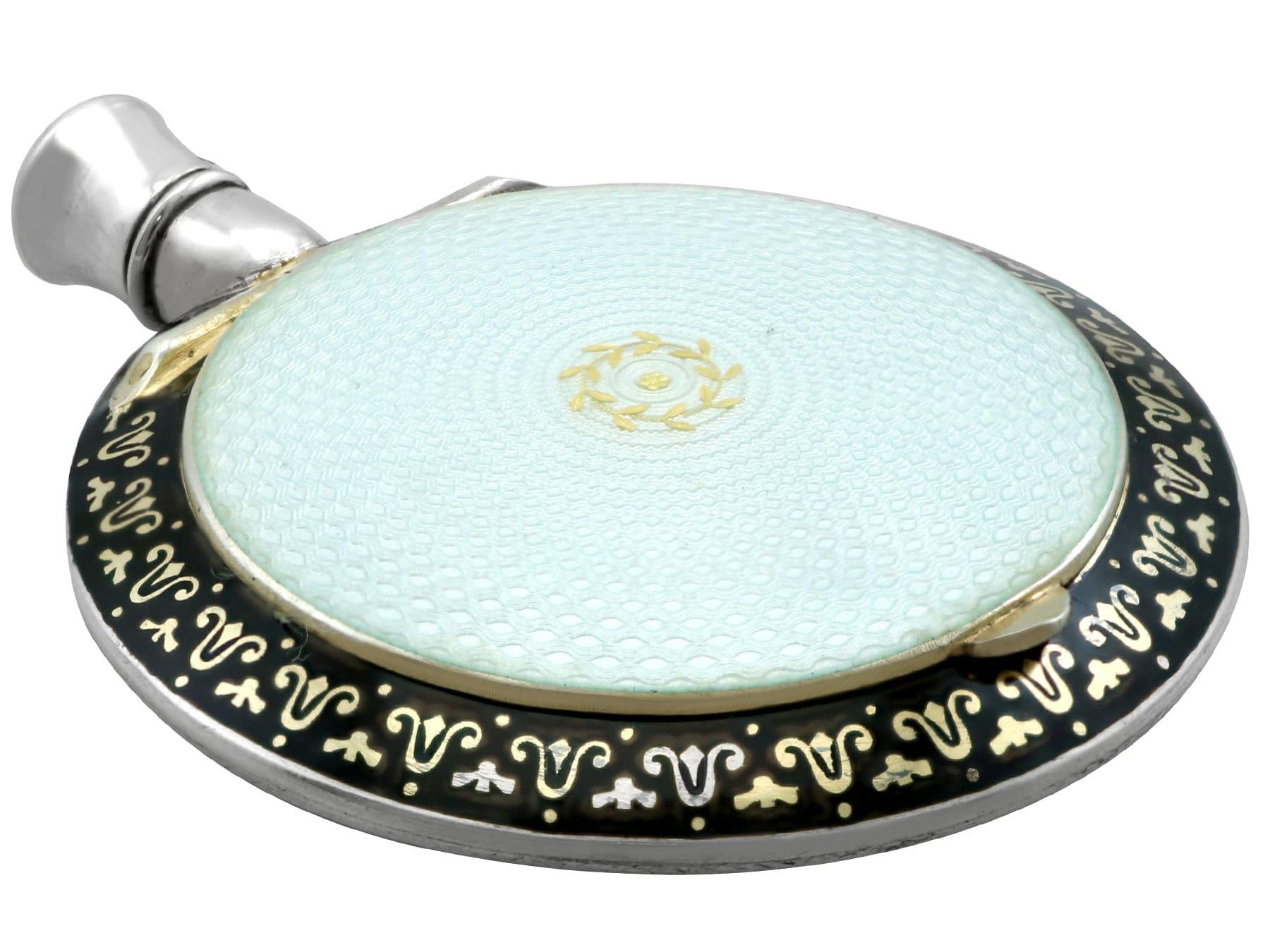 French Antique Sterling Silver and Enamel Combination Compact and Scent Bottle For Sale
