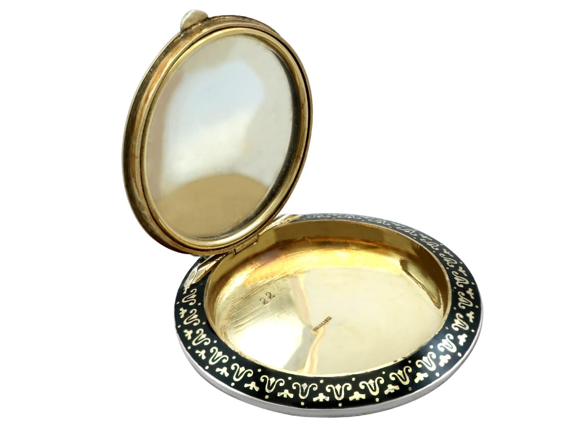 Antique Sterling Silver and Enamel Combination Compact and Scent Bottle For Sale 2
