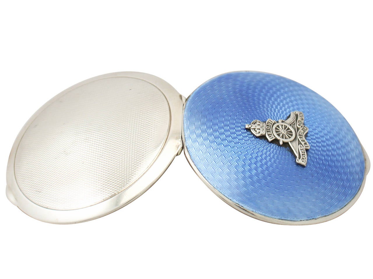 English Antique 1939 Sterling Silver and Guilloche Enamel Compact For Sale
