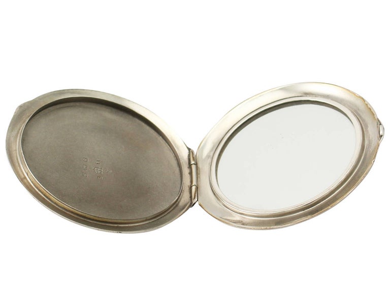 Mid-20th Century Antique 1939 Sterling Silver and Guilloche Enamel Compact For Sale