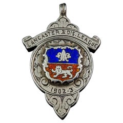 Antique sterling silver and enamel fob pendant, Lion and Fleur de Lis 