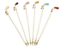Antique Sterling Silver and Enamel 'Golf Club' Cocktail Sticks
